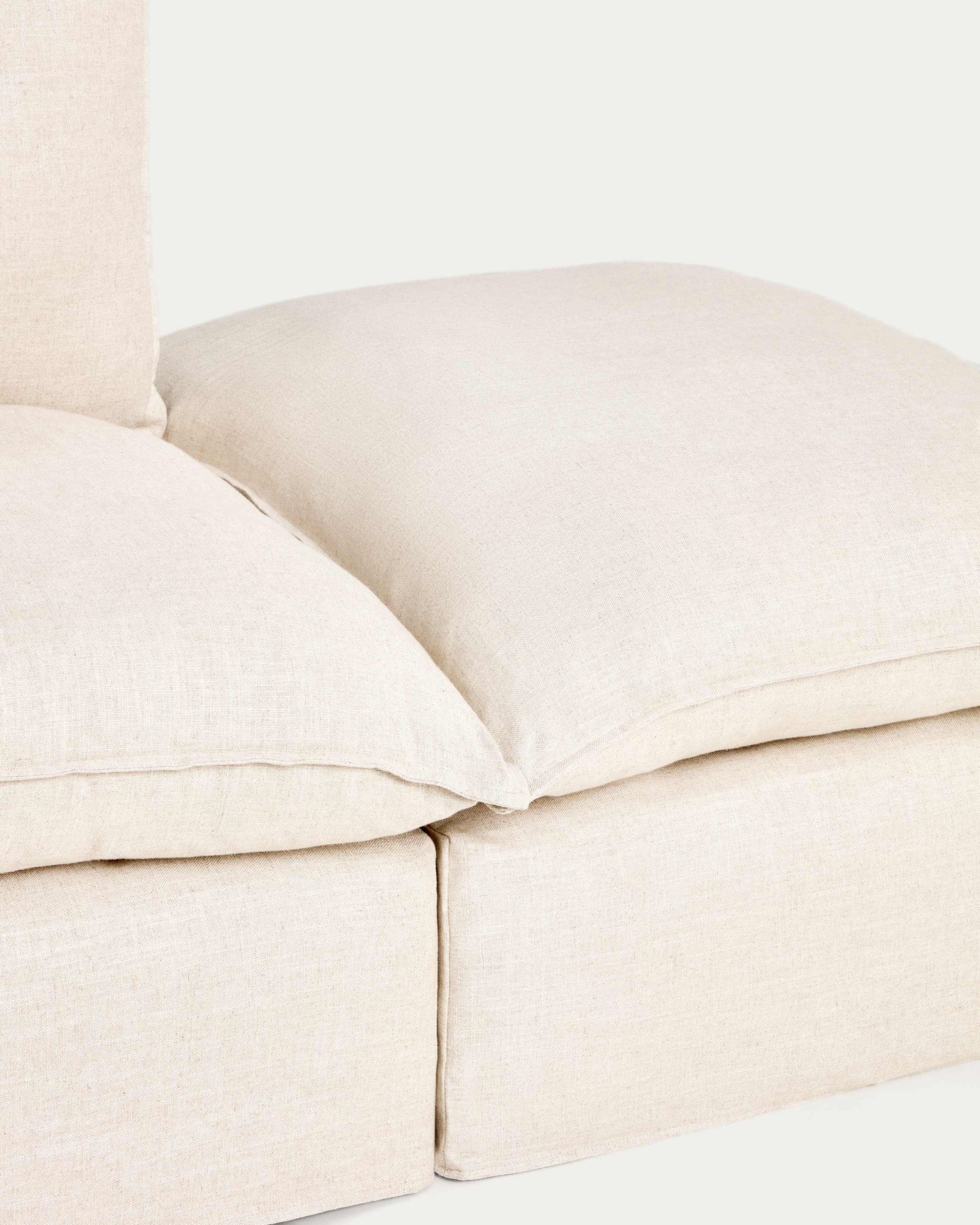 Divano modulare sfoderabile Anarela 3 posti con terminale in lino e viscosa beige 310 cm FSC Mix Credit