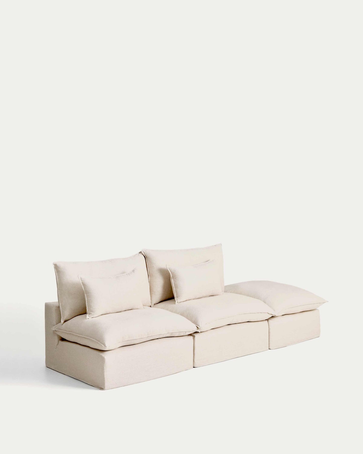 Divano modulare sfoderabile Anarela 3 posti con terminale in lino e viscosa beige 310 cm FSC Mix Credit