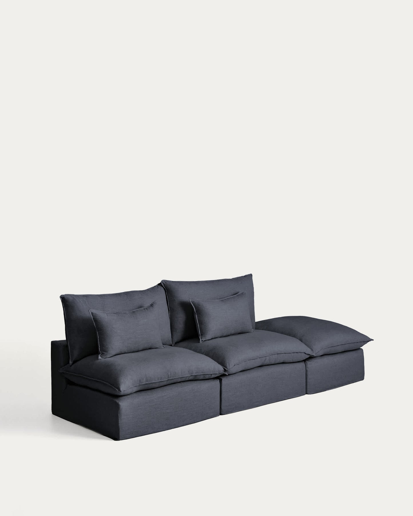 Divano modulare sfoderabile Anarela 3 posti con terminale in lino e viscosa grigio scuro 310 cm FSC Mix Credit