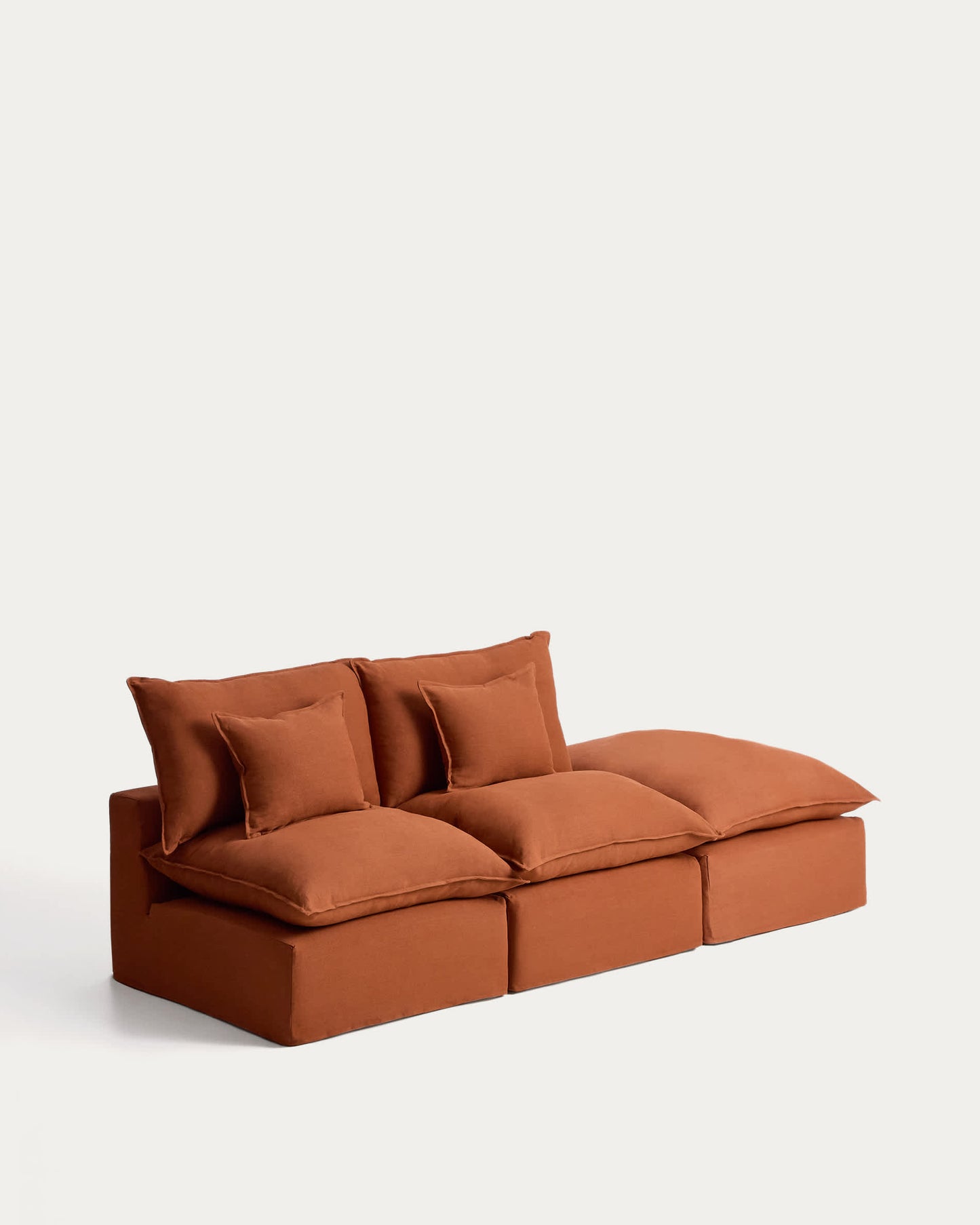 Divano modulare sfoderabile Anarela 2 posti con terminale in 100% lino terracotta 270 cm FSC Mix Credit