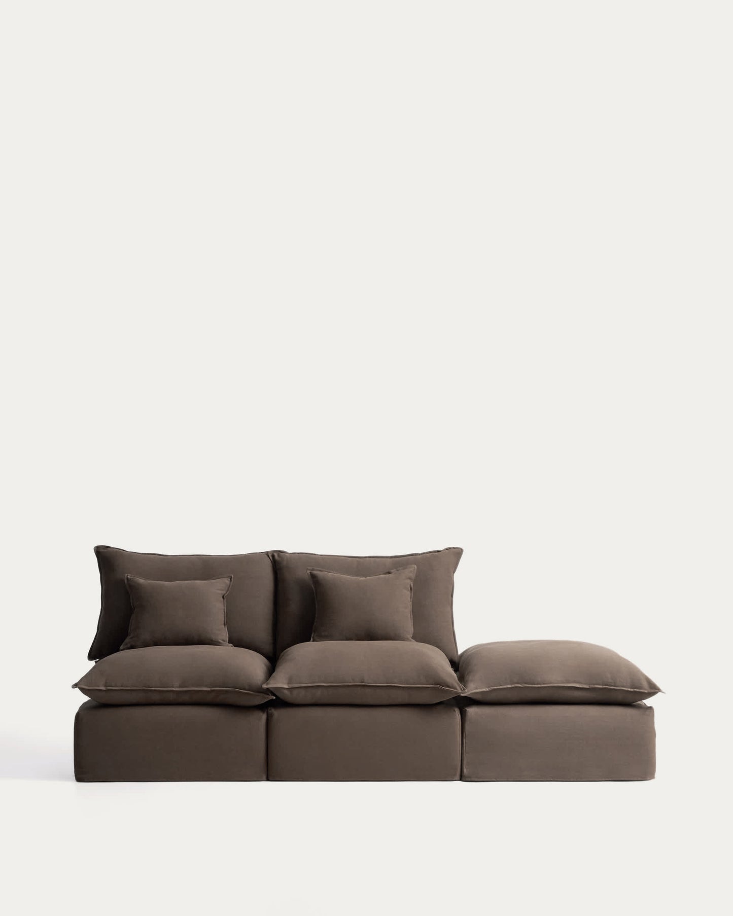 Divano modulare sfoderabile Anarela 2 posti con terminale in 100% lino tortora 270 cm FSC Mix Credit