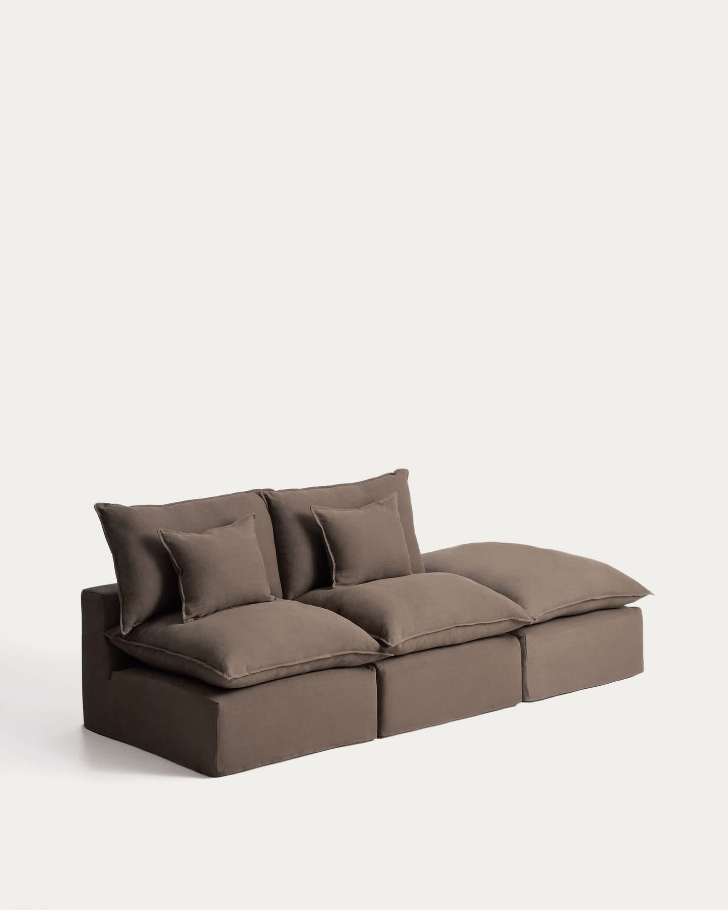 Divano modulare sfoderabile Anarela 2 posti con terminale in 100% lino tortora 270 cm FSC Mix Credit