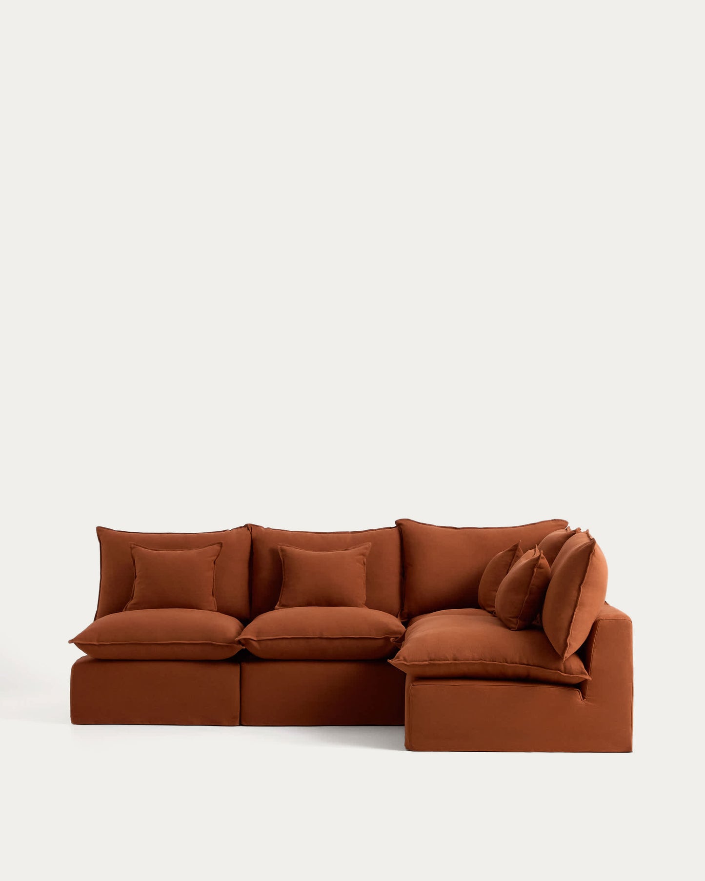 Divano angolare modulare sfoderabile Anarela 4 posti in 100% lino terracotta 287 x 197 cm / 197 x 287 cm FSC Mix Credit