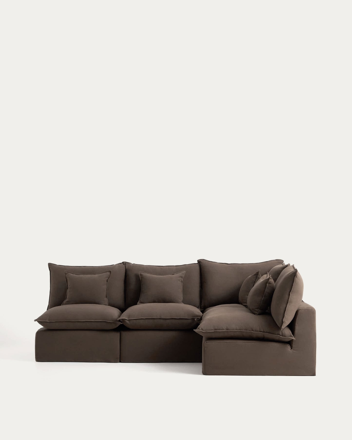 Divano angolare modulare sfoderabile Anarela 4 posti in 100% lino tortora 287 x 197 cm / 197 x 287 cm FSC Mix Credit