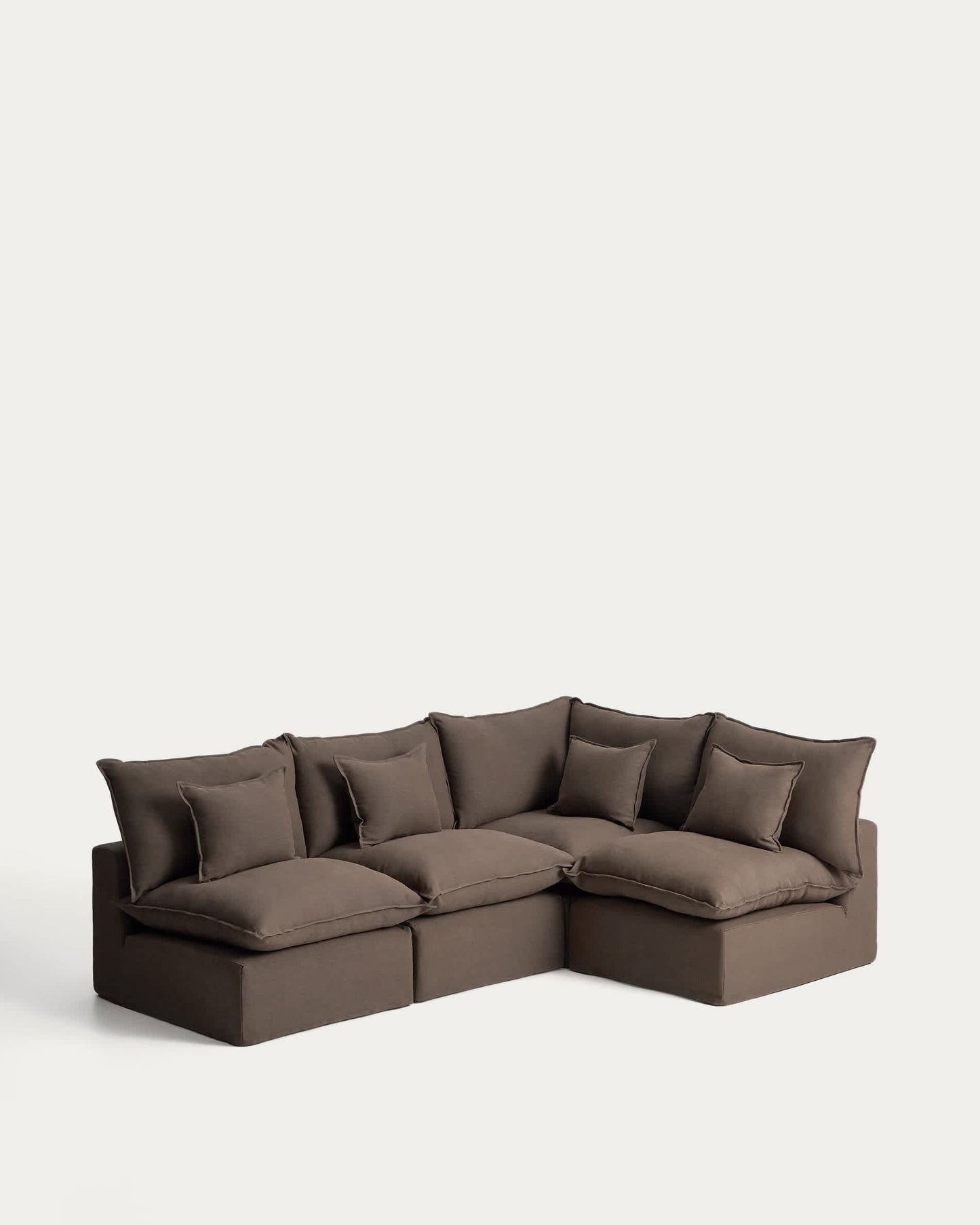 Divano angolare modulare sfoderabile Anarela 4 posti in 100% lino tortora 287 x 197 cm / 197 x 287 cm FSC Mix Credit