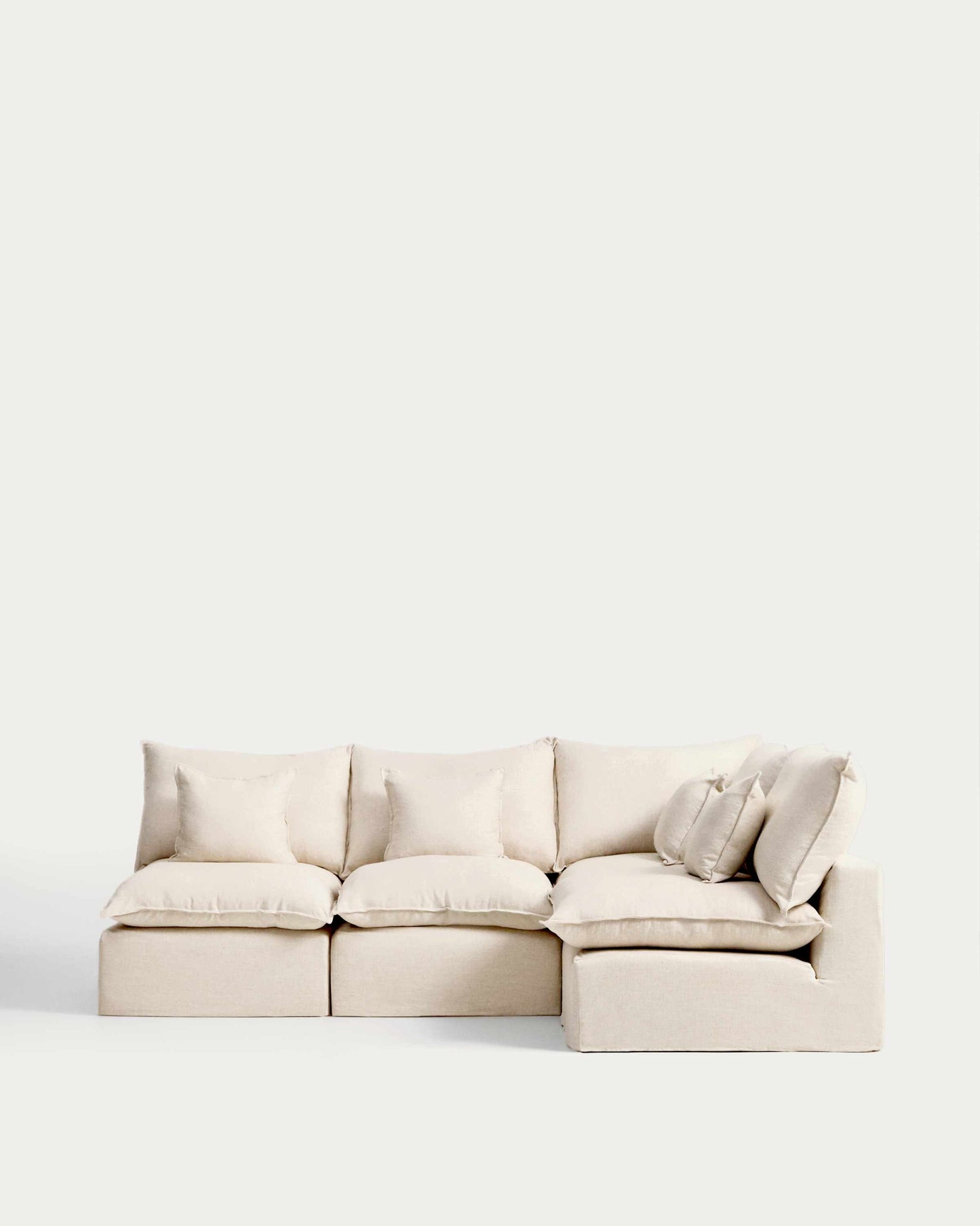 Divano angolare modulare sfoderabile Anarela 4 posti in lino e viscosa beige 287 x 197 cm / 197 x 287 cm FSC Mix Credit