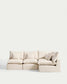 Divano angolare modulare sfoderabile Anarela 4 posti in lino e viscosa beige 287 x 197 cm / 197 x 287 cm FSC Mix Credit