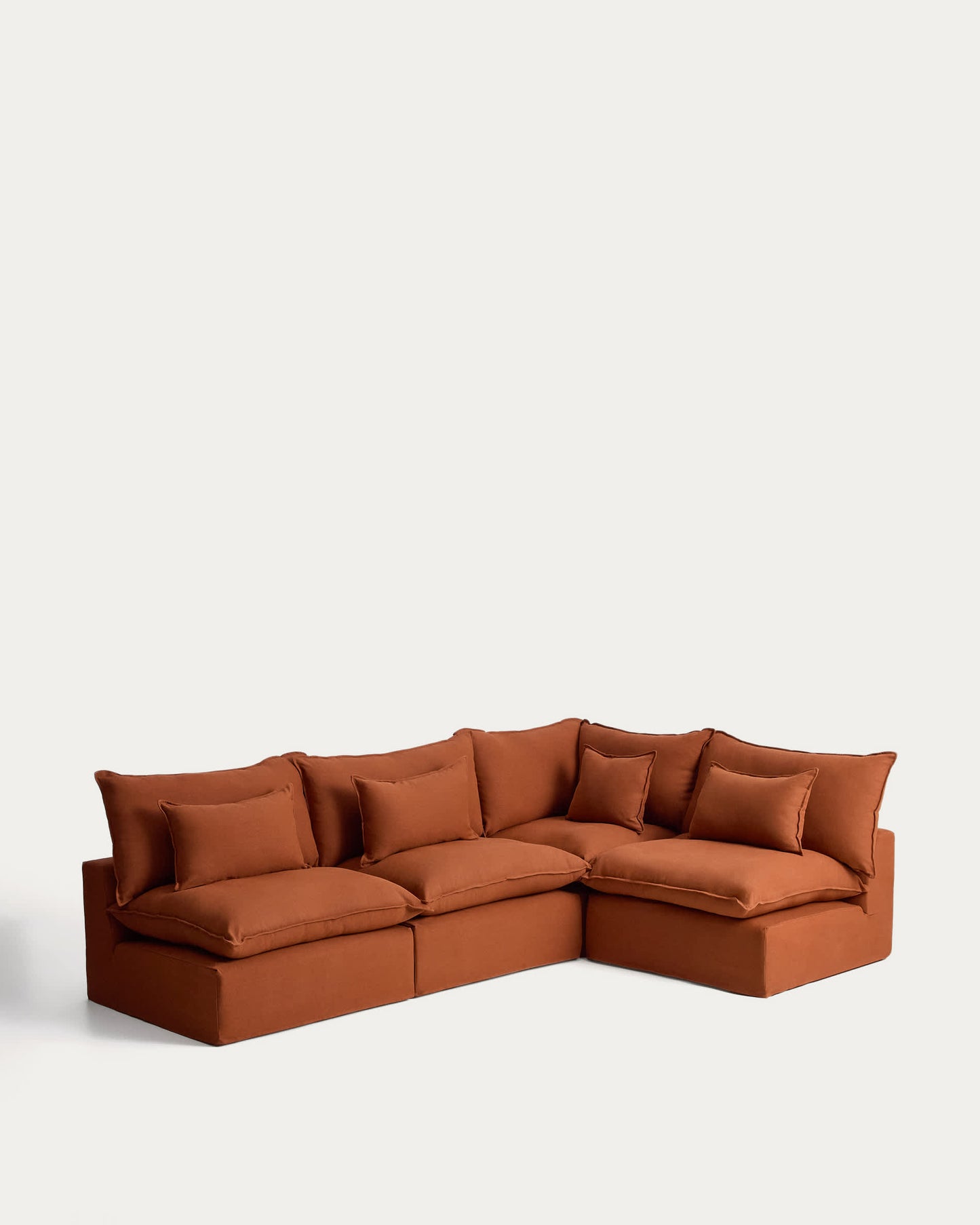 Divano angolare modulare sfoderabile Anarela 6 posti in 100% lino terracotta 327 x 217 cm / 217 x 327 cm FSC Mix Credit