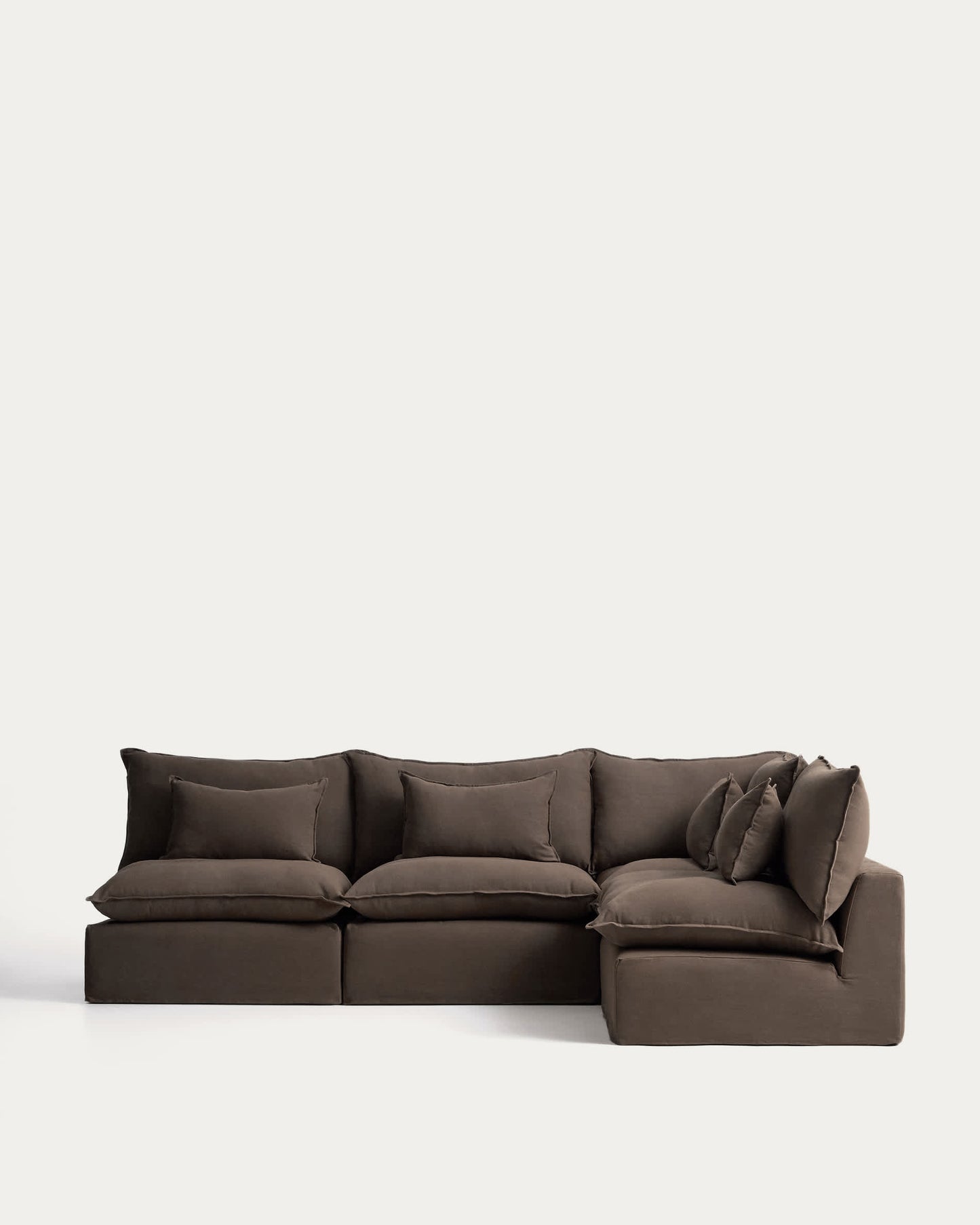 Divano angolare modulare sfoderabile Anarela 6 posti in 100% lino tortora 327 x 217 cm / 217 x 327 cm FSC Mix Credit