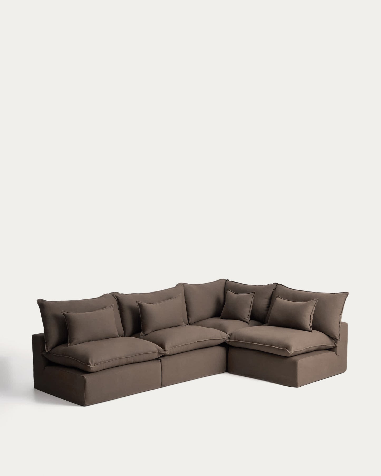 Divano angolare modulare sfoderabile Anarela 6 posti in 100% lino tortora 327 x 217 cm / 217 x 327 cm FSC Mix Credit