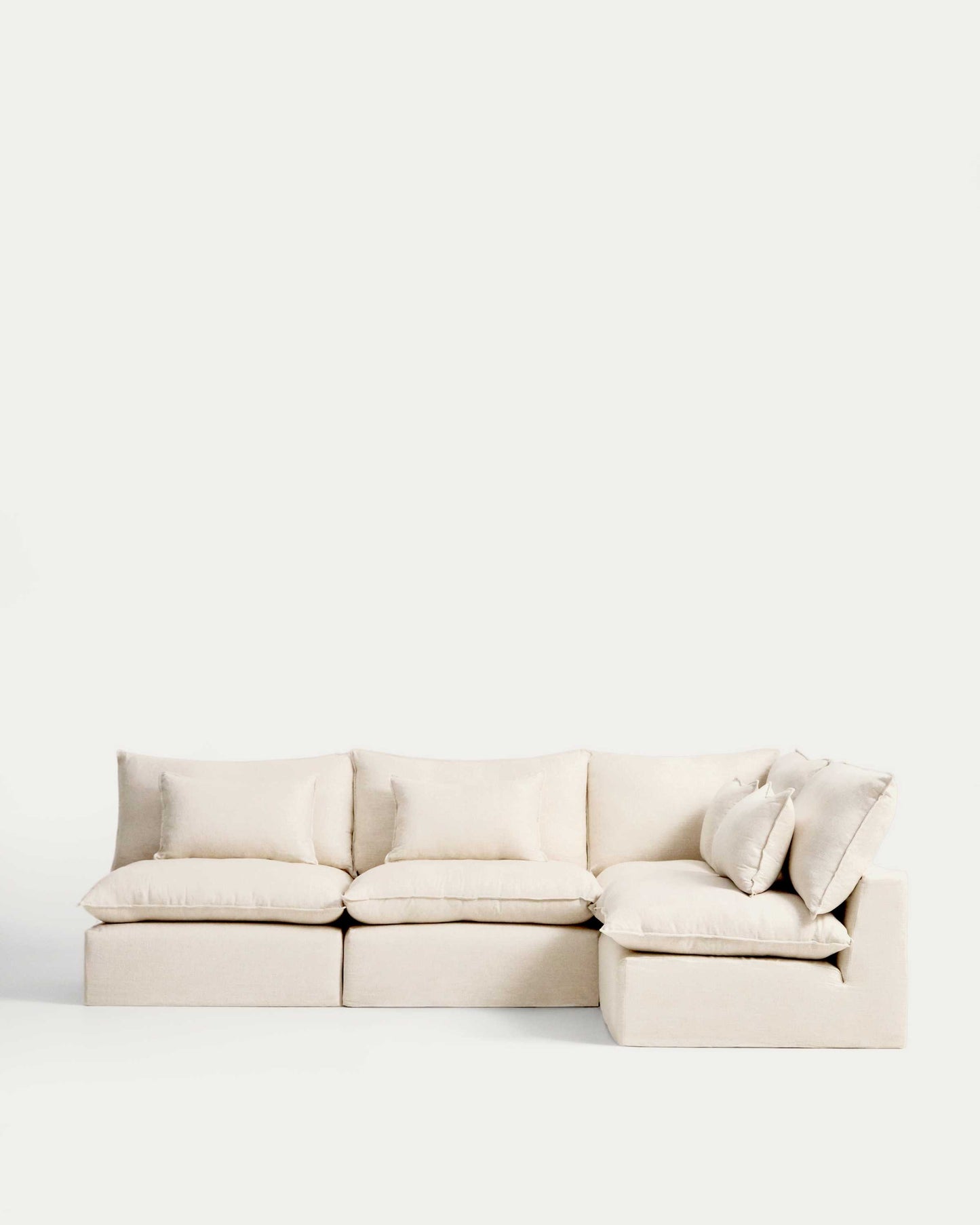 Divano angolare modulare sfoderabile Anarela 6 posti in lino e viscosa beige 327 x 217 cm / 217 x 327 cm FSC Mix Credit