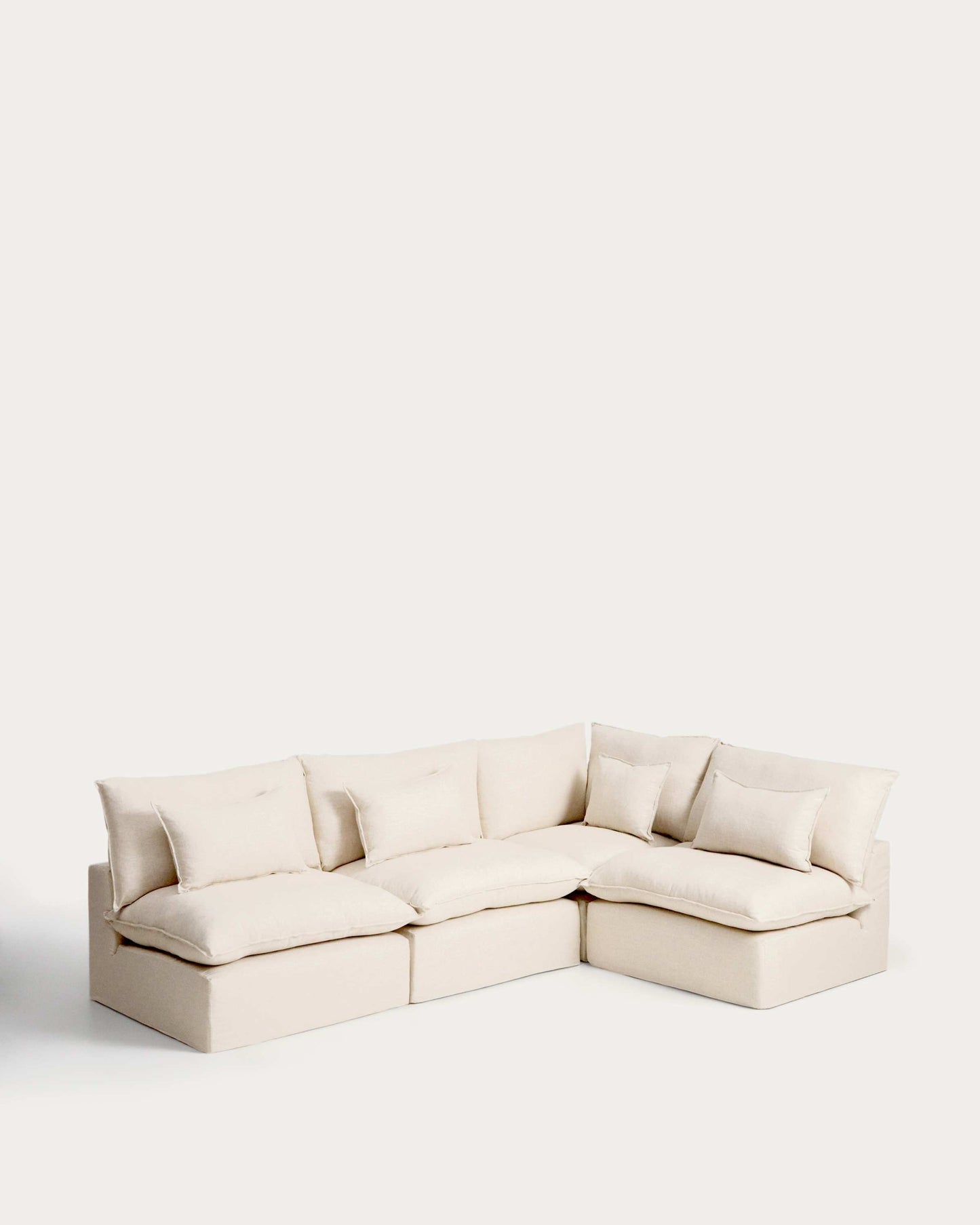 Divano angolare modulare sfoderabile Anarela 6 posti in lino e viscosa beige 327 x 217 cm / 217 x 327 cm FSC Mix Credit