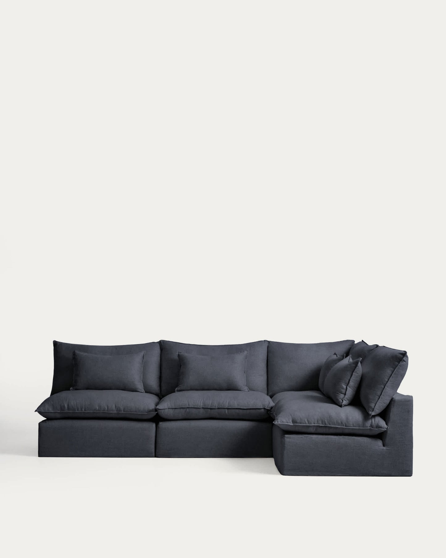 Divano angolare modulare sfoderabile Anarela 6 posti in lino e viscosa grigio scuro 327 x 217 cm / 217 x 327 cm FSC Mix Credit