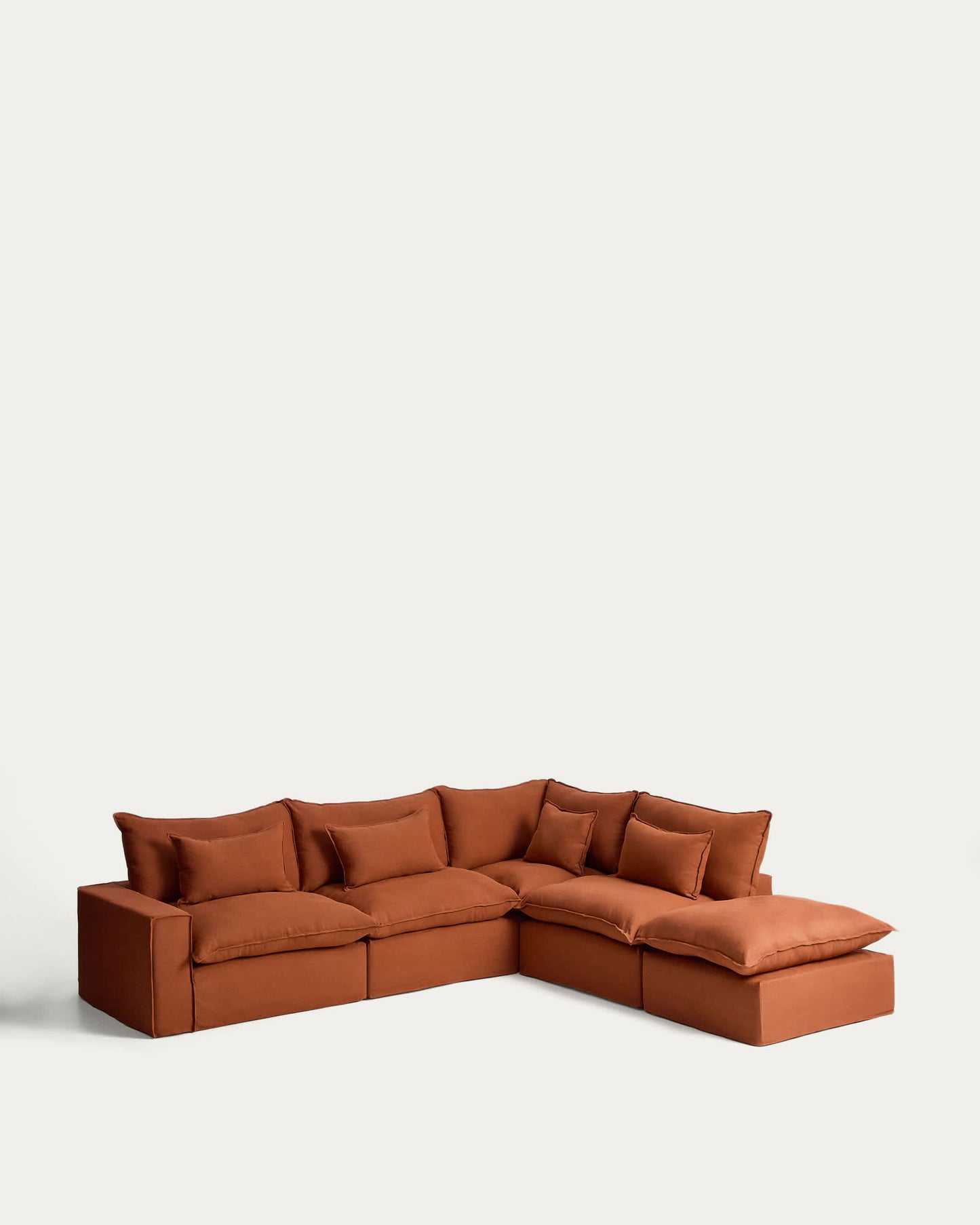 Divano angolare modulare sfoderabile Anarela 6 posti in 100% lino terracotta 347 x 307 cm FSC Mix Credit