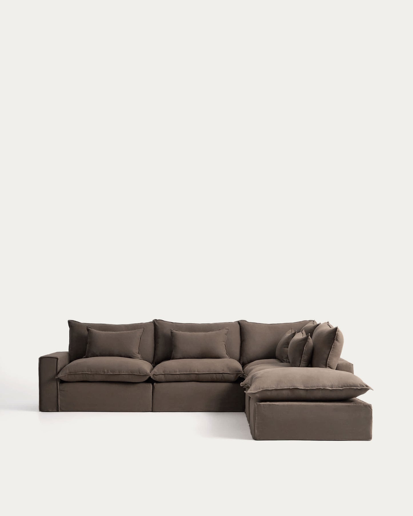 Divano angolare modulare sfoderabile Anarela 6 posti in 100% lino tortora 347 x 307 cm FSC Mix Credit