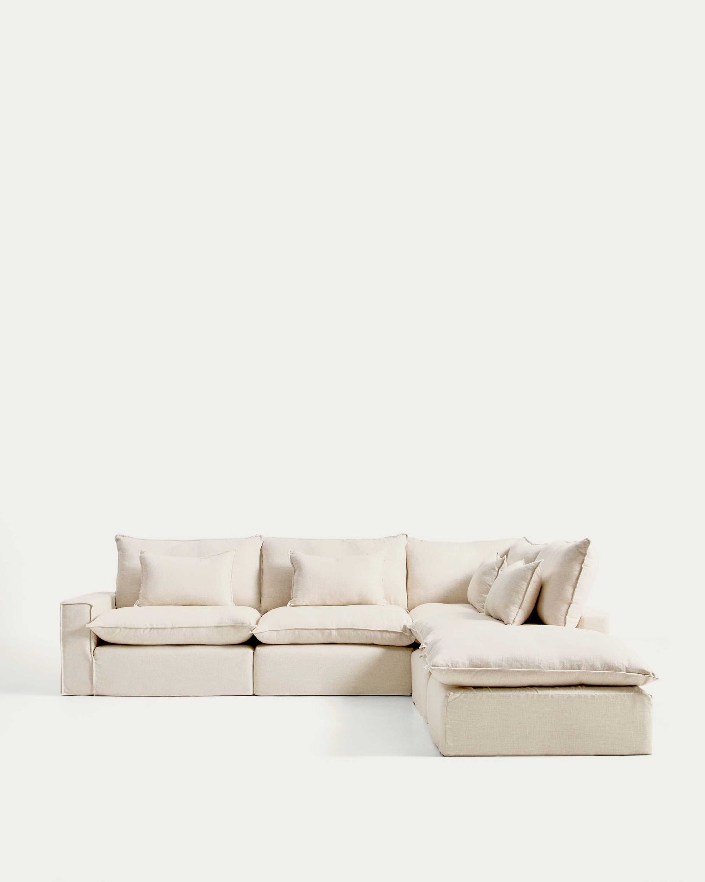 Divano angolare modulare sfoderabile Anarela 6 posti in lino e viscosa beige 347 x 307 cm FSC Mix Credit