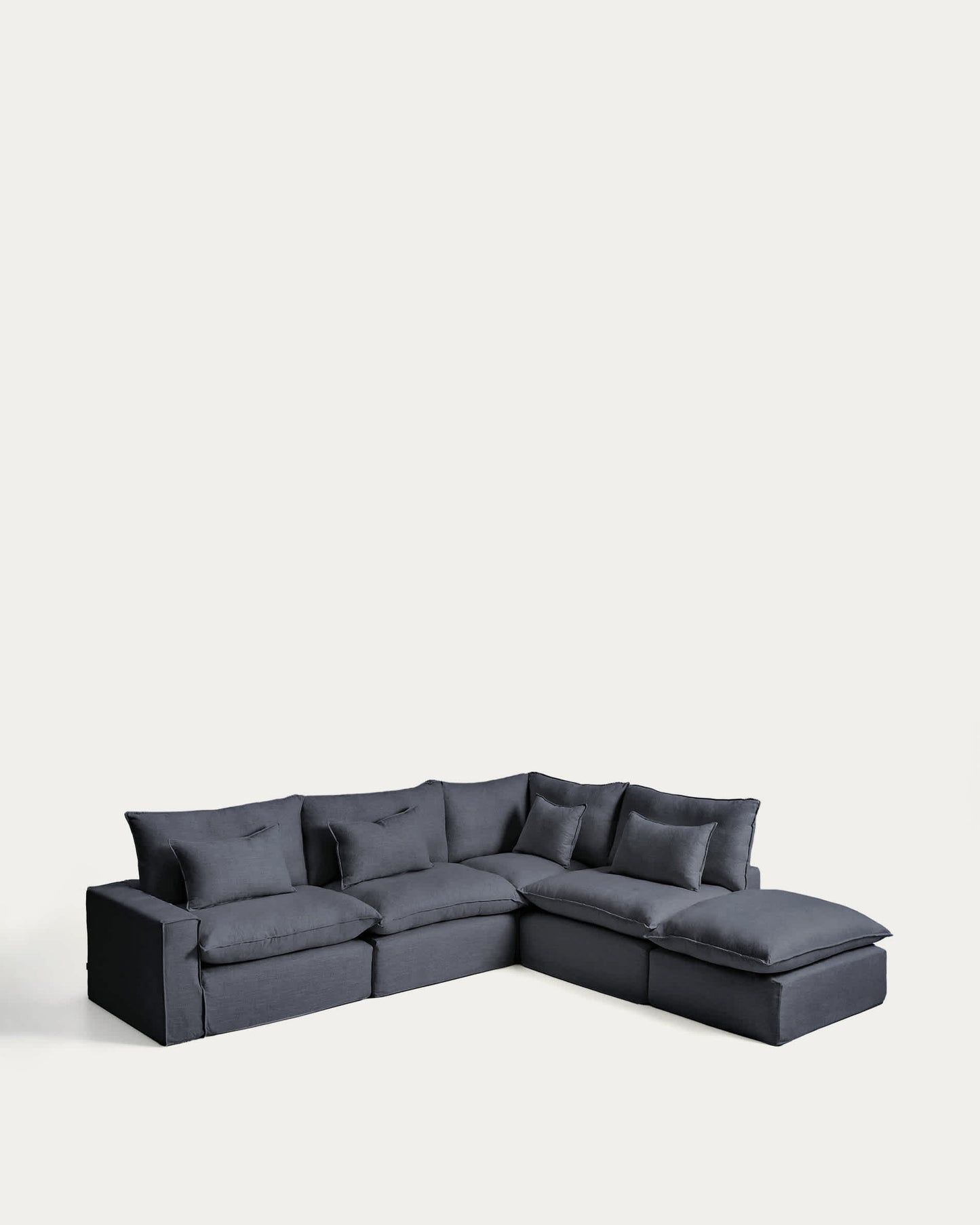 Divano angolare modulare sfoderabile Anarela 6 posti in lino e viscosa grigio scuro 347 x 307 cm FSC Mix Credit
