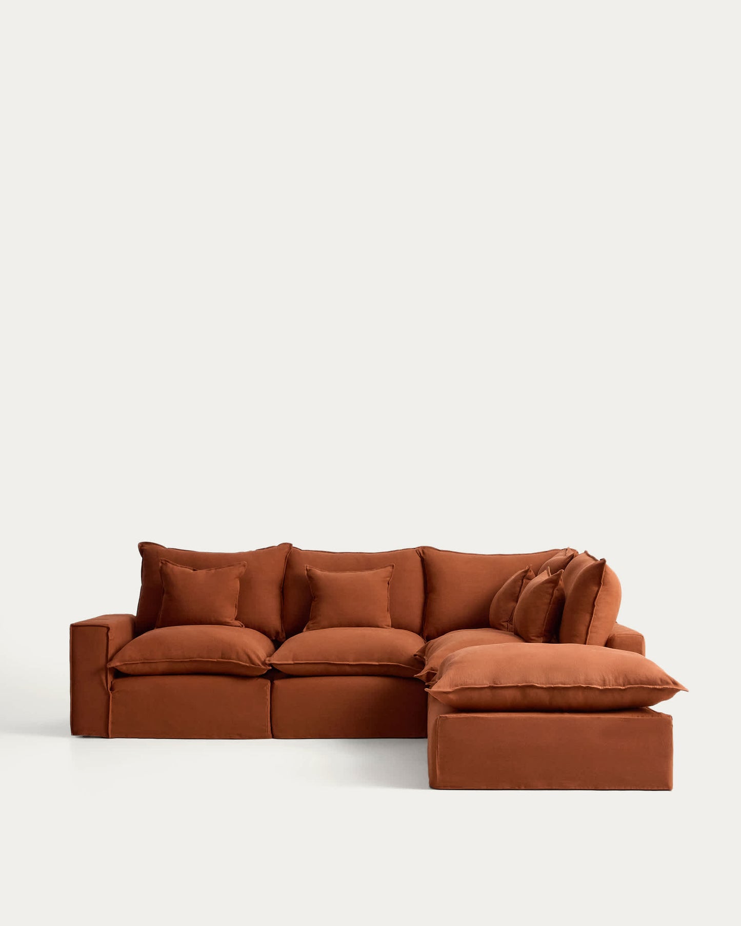 Divano angolare modulare sfoderabile Anarela 4 posti in 100% lino terracotta 307 x 287 cm FSC Mix Credit