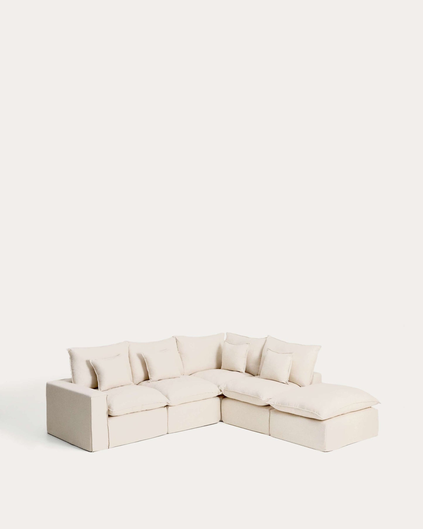 Divano angolare modulare sfoderabile Anarela 4 posti in lino e viscosa beige 307 x 287 cm FSC Mix Credit