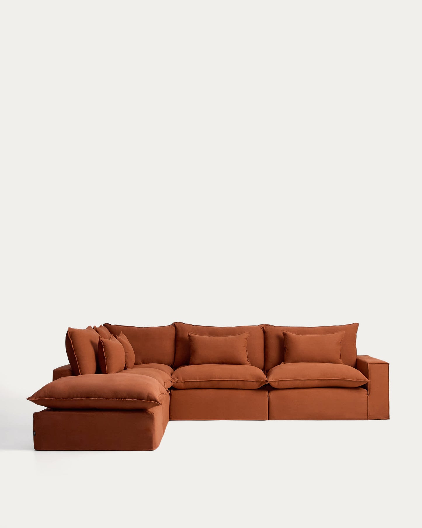 Divano angolare modulare sfoderabile Anarela 6 posti in 100% lino terracotta 307 x 347 cm FSC Mix Credit