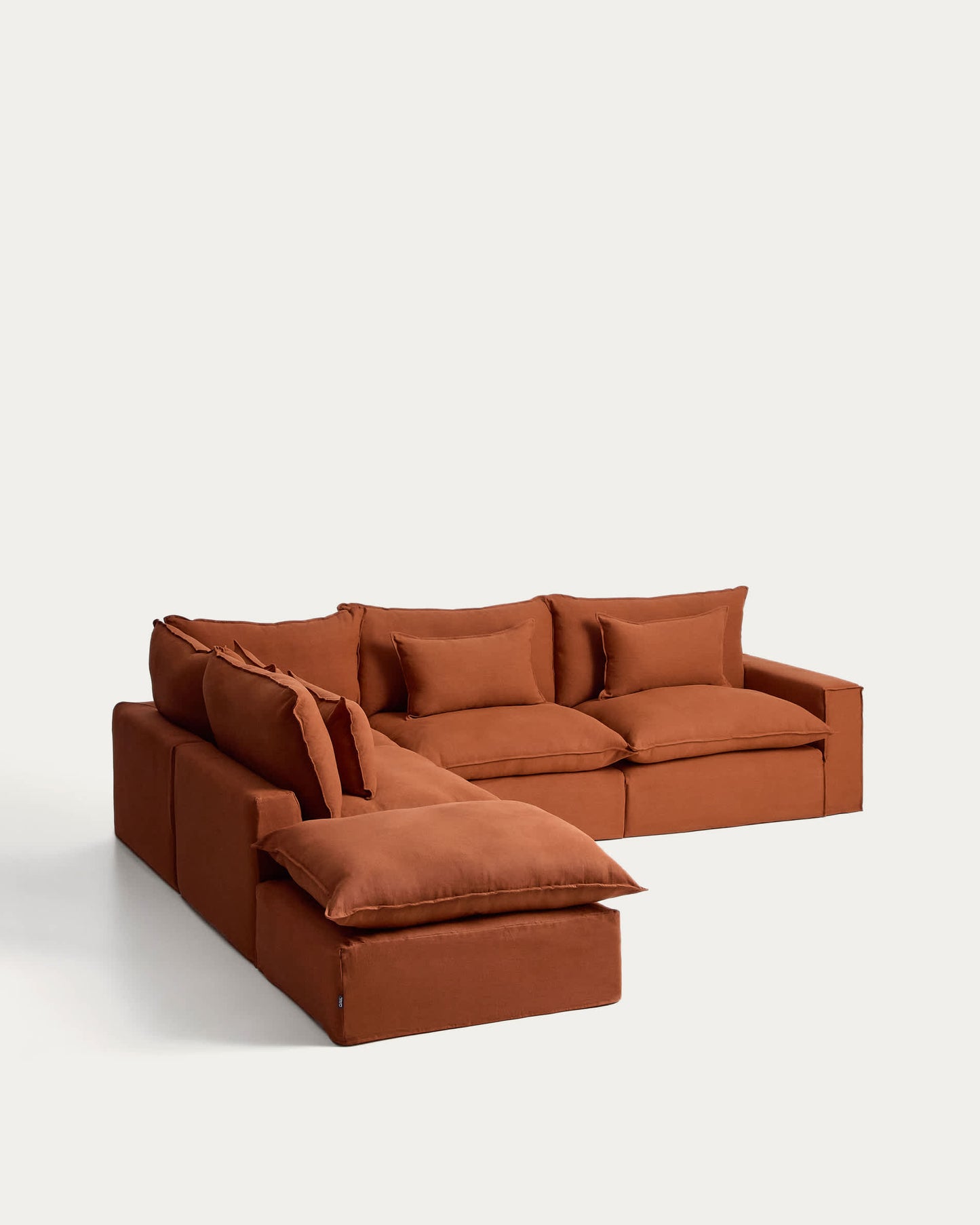 Divano angolare modulare sfoderabile Anarela 6 posti in 100% lino terracotta 307 x 347 cm FSC Mix Credit