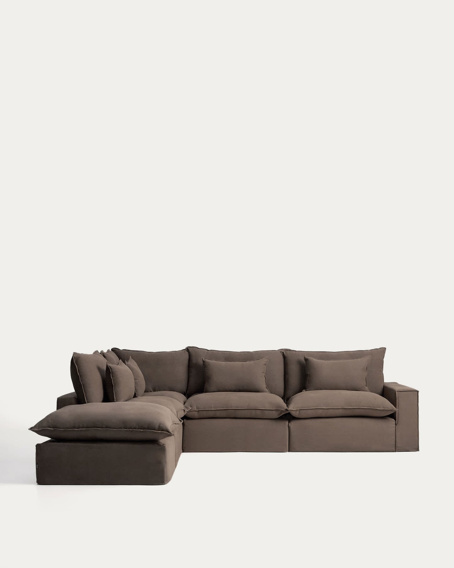 Divano angolare modulare sfoderabile Anarela 6 posti in 100% lino tortora 307 x 347 cm FSC Mix Credit