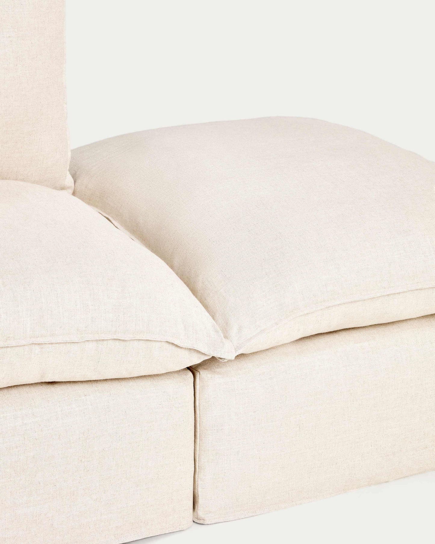 Divano angolare modulare sfoderabile Anarela 6 posti in lino e viscosa beige 307 x 347 cm FSC Mix Credit