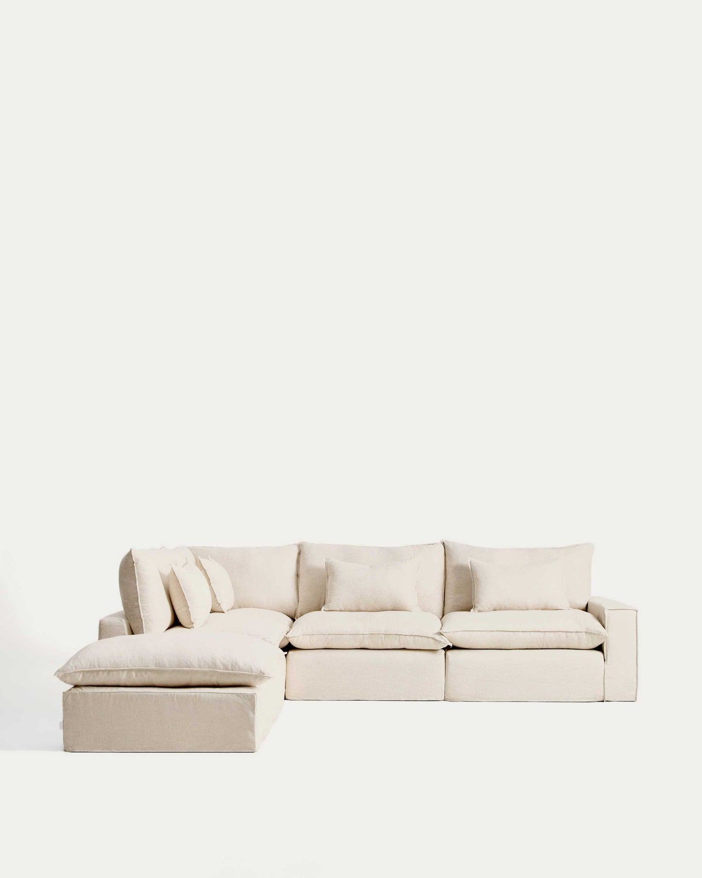 Divano angolare modulare sfoderabile Anarela 6 posti in lino e viscosa beige 307 x 347 cm FSC Mix Credit