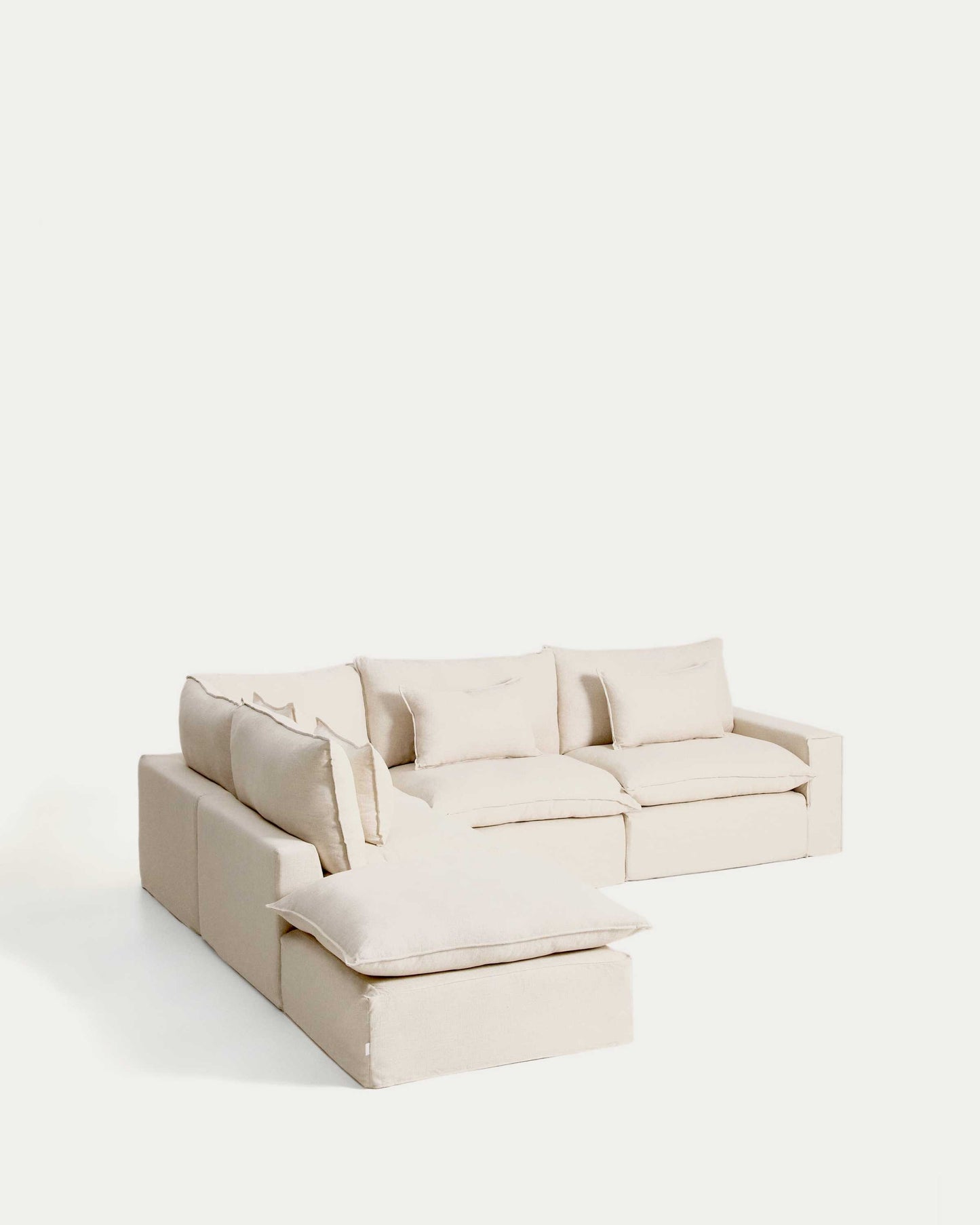 Divano angolare modulare sfoderabile Anarela 6 posti in lino e viscosa beige 307 x 347 cm FSC Mix Credit
