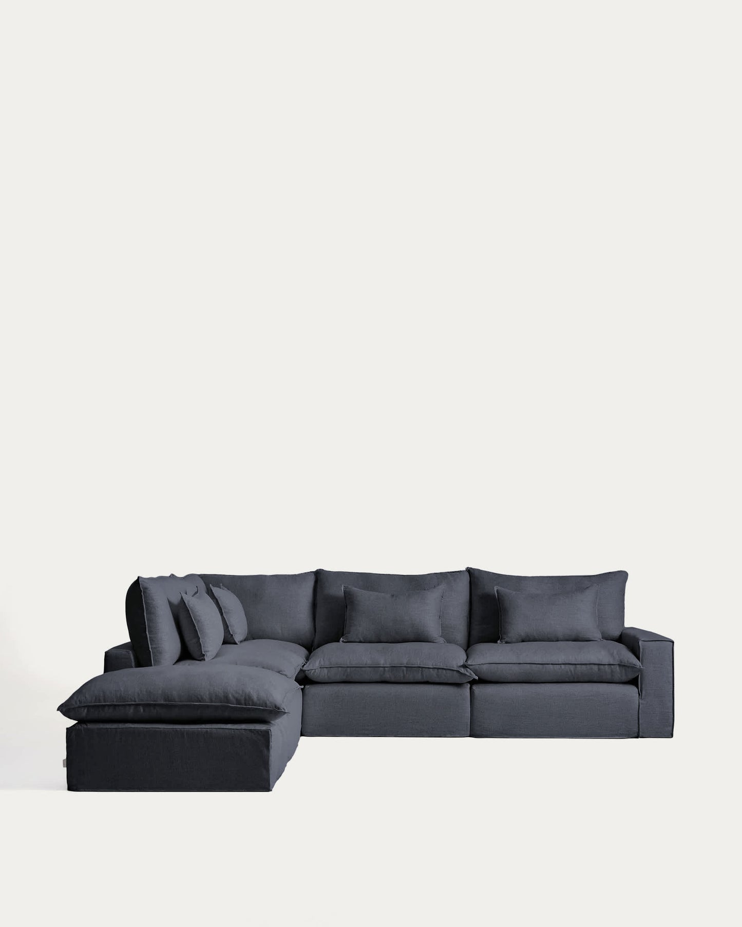 Divano angolare modulare sfoderabile Anarela 6 posti in lino e viscosa grigio scuro 307 x 347 cm FSC Mix Credit