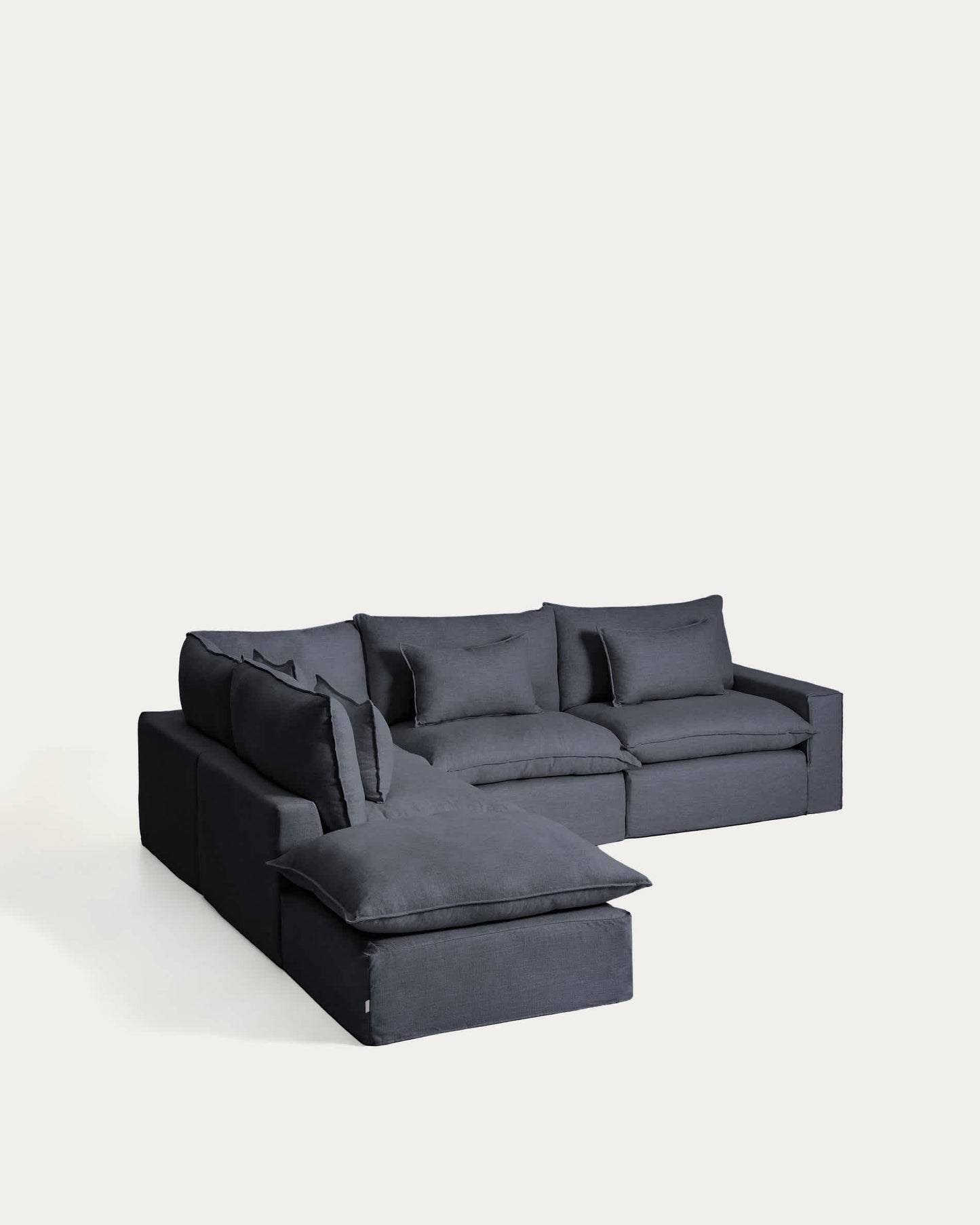 Divano angolare modulare sfoderabile Anarela 6 posti in lino e viscosa grigio scuro 307 x 347 cm FSC Mix Credit