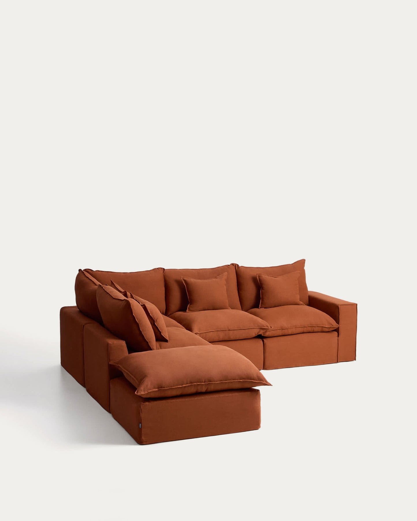 Divano angolare modulare sfoderabile Anarela 4 posti in 100% lino terracotta 287 x 307 cm FSC Mix Credit