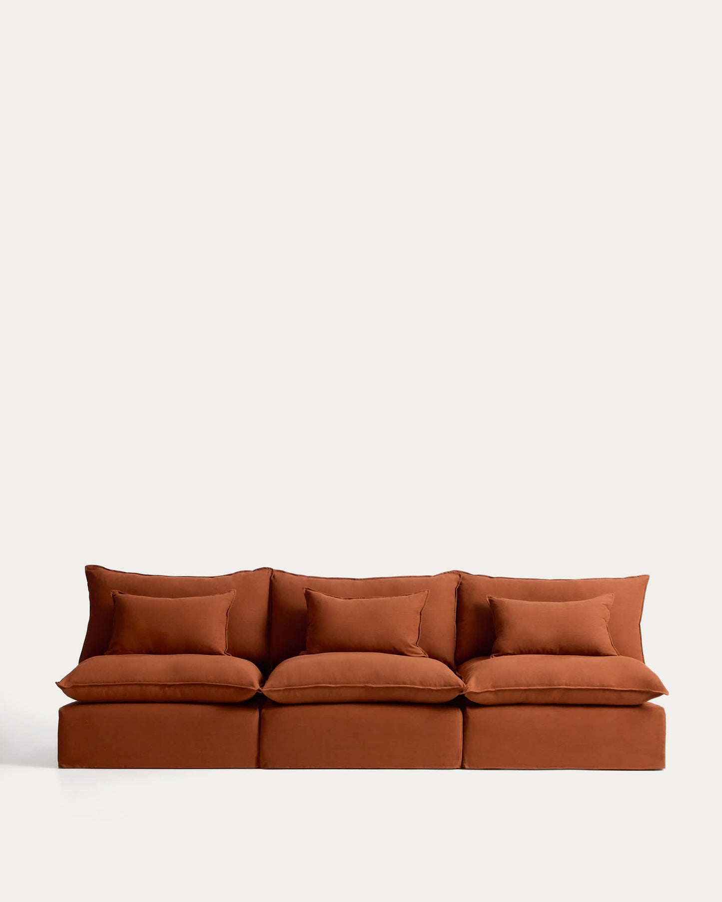 Divano modulare sfoderabile Anarela 5 posti in 100% lino color terracotta 330 cm FSC Mix Credit