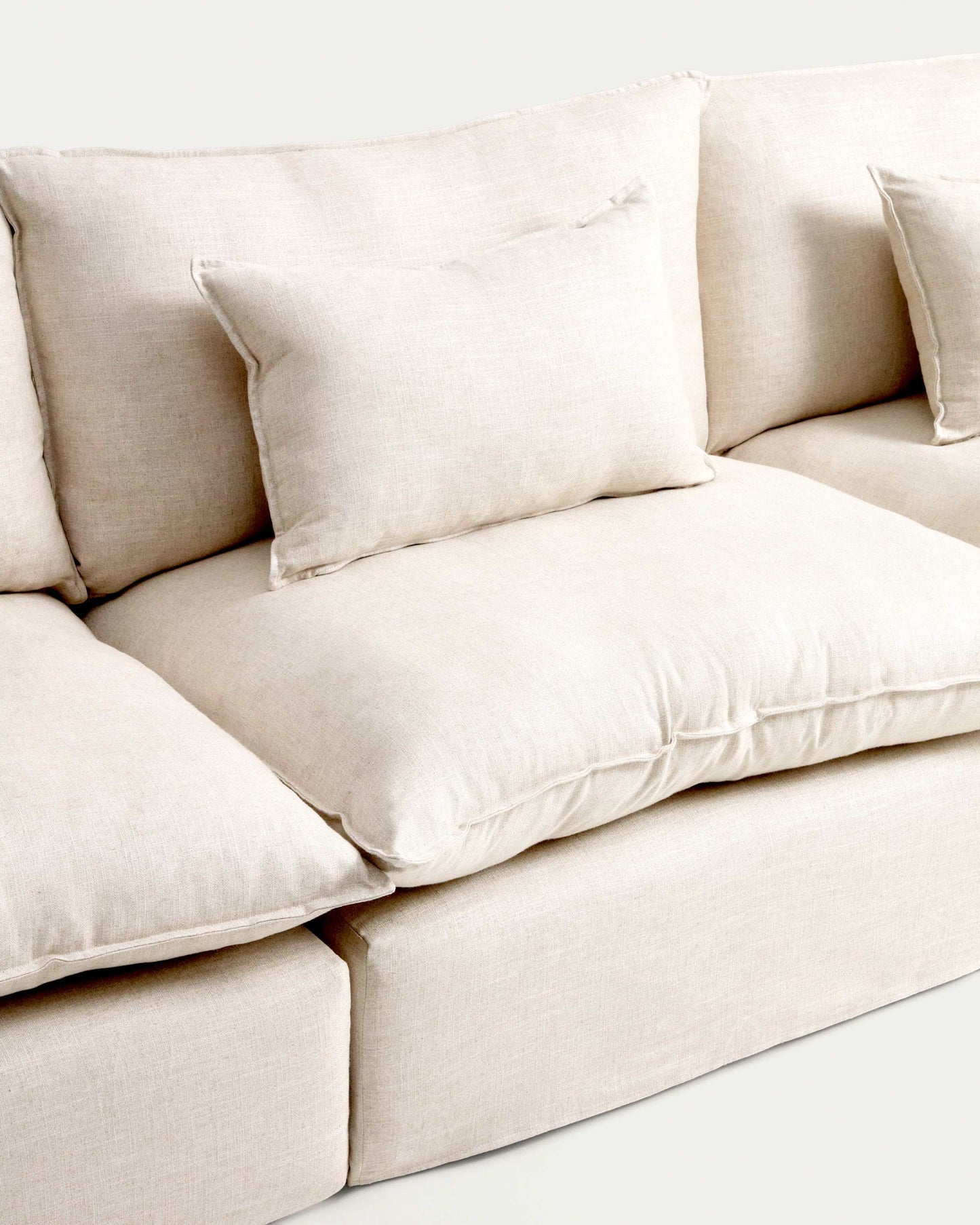 Divano modulare sfoderabile Anarela 5 posti in lino e viscosa beige 330 cm FSC Mix Credit