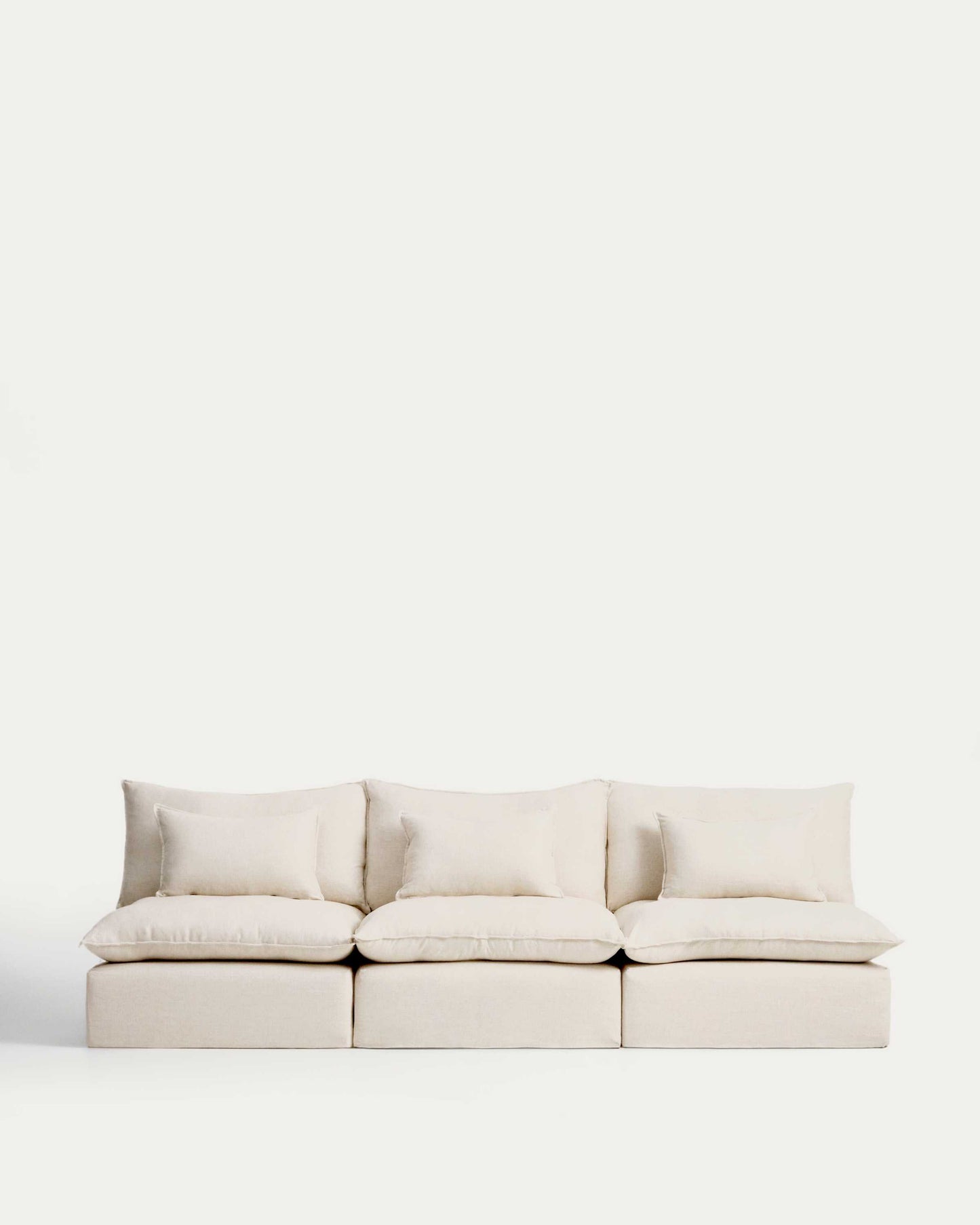 Divano modulare sfoderabile Anarela 5 posti in lino e viscosa beige 330 cm FSC Mix Credit