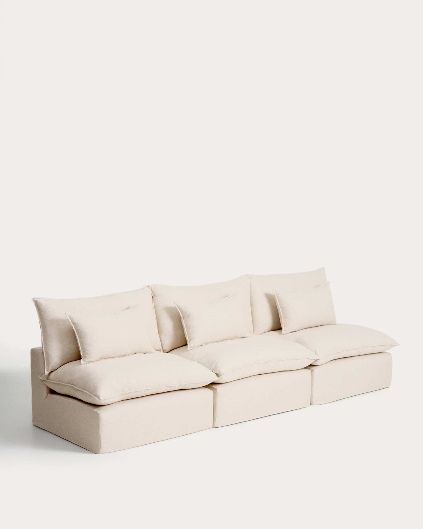 Divano modulare sfoderabile Anarela 5 posti in lino e viscosa beige 330 cm FSC Mix Credit