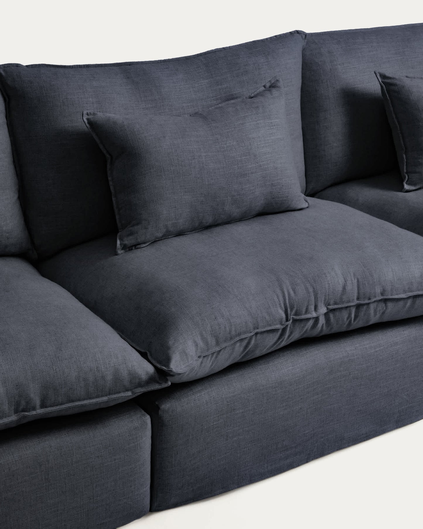 Divano modulare sfoderabile Anarela 5 posti in lino e viscosa grigio scuro 330 cm FSC Mix Credit