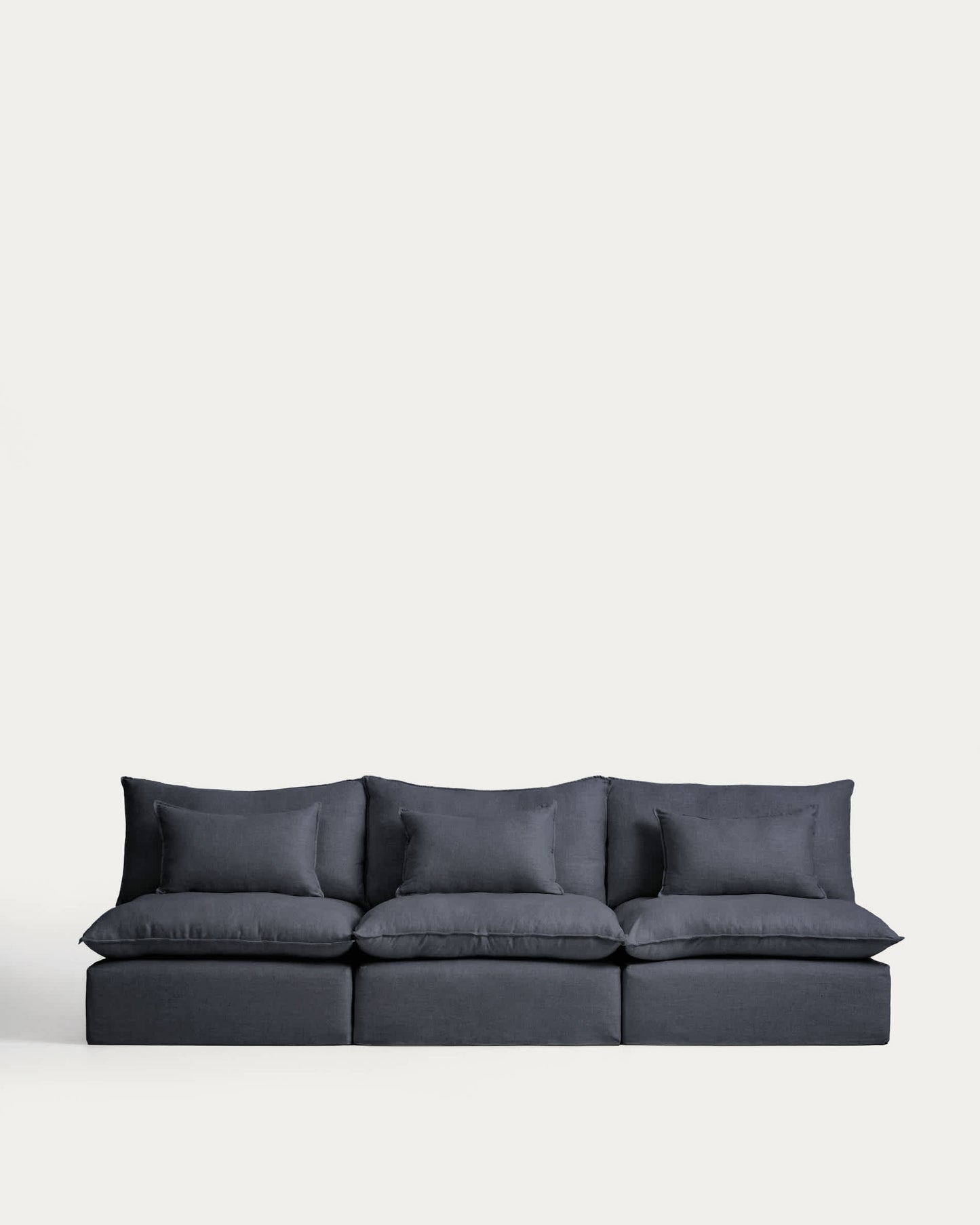 Divano modulare sfoderabile Anarela 5 posti in lino e viscosa grigio scuro 330 cm FSC Mix Credit