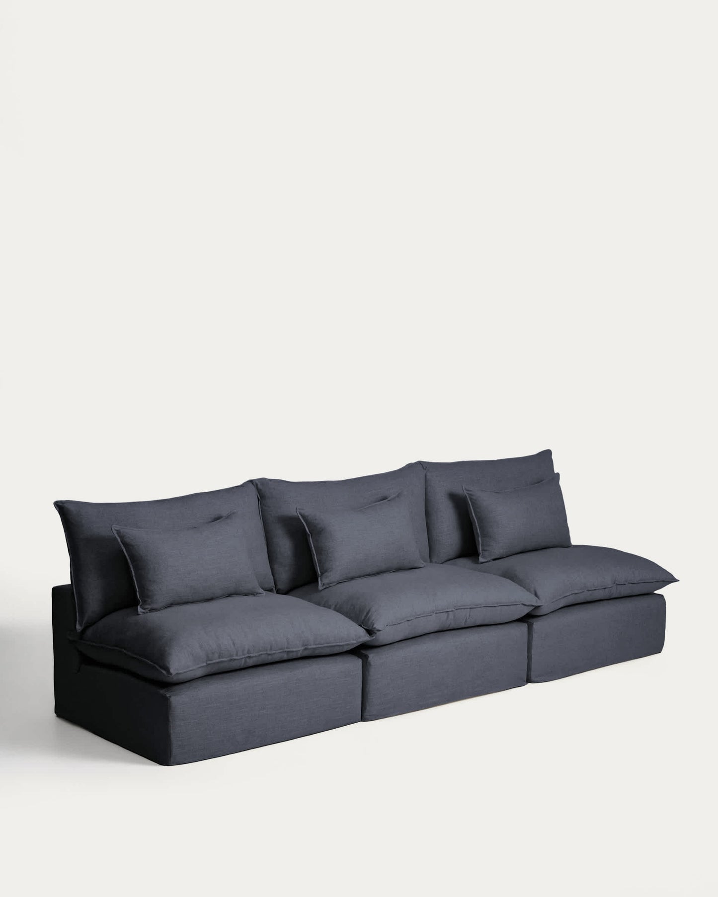 Divano modulare sfoderabile Anarela 5 posti in lino e viscosa grigio scuro 330 cm FSC Mix Credit