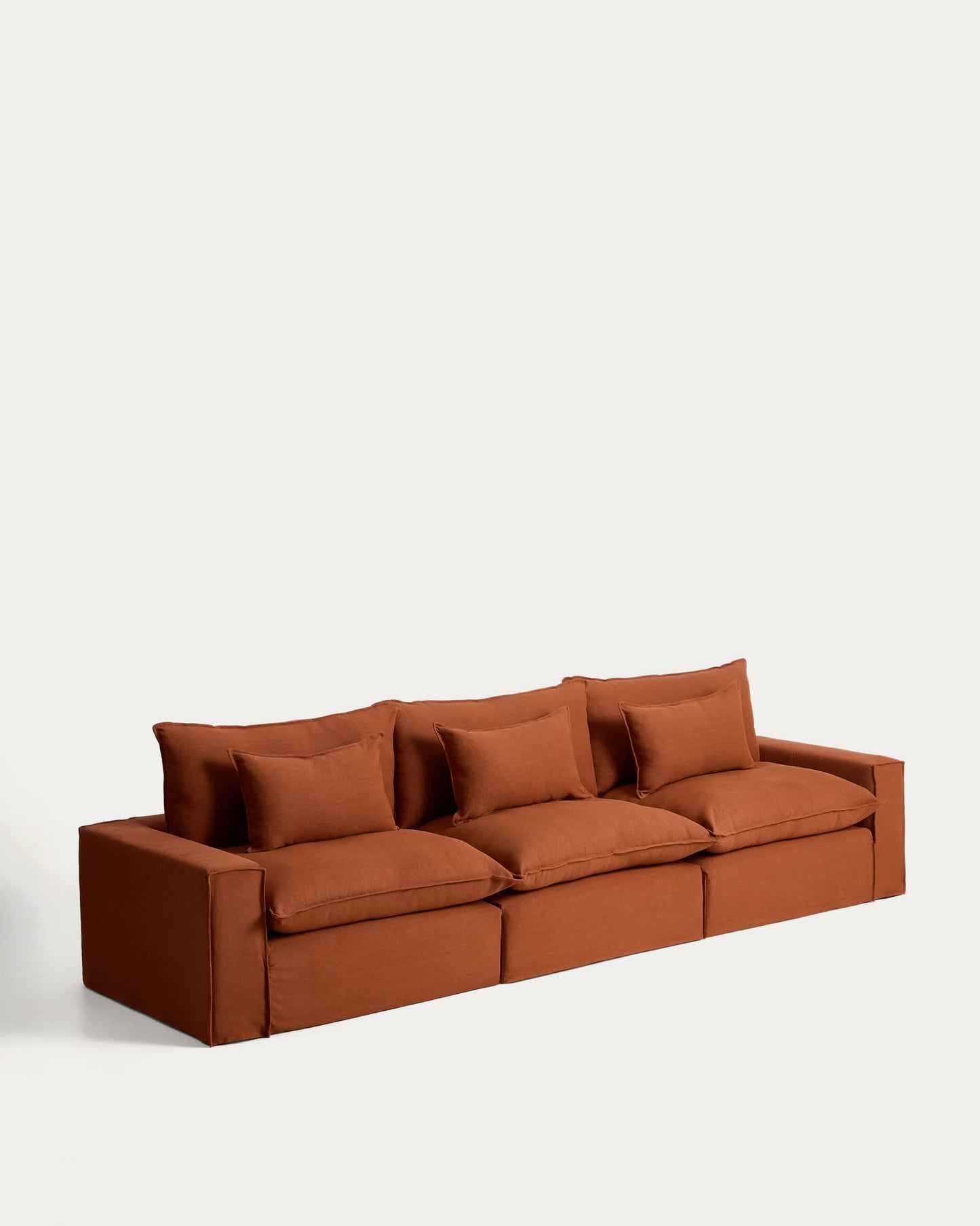 Divano modulare sfoderabile Anarela 5 posti in 100% lino color terracotta 370 cm FSC Mix Credit