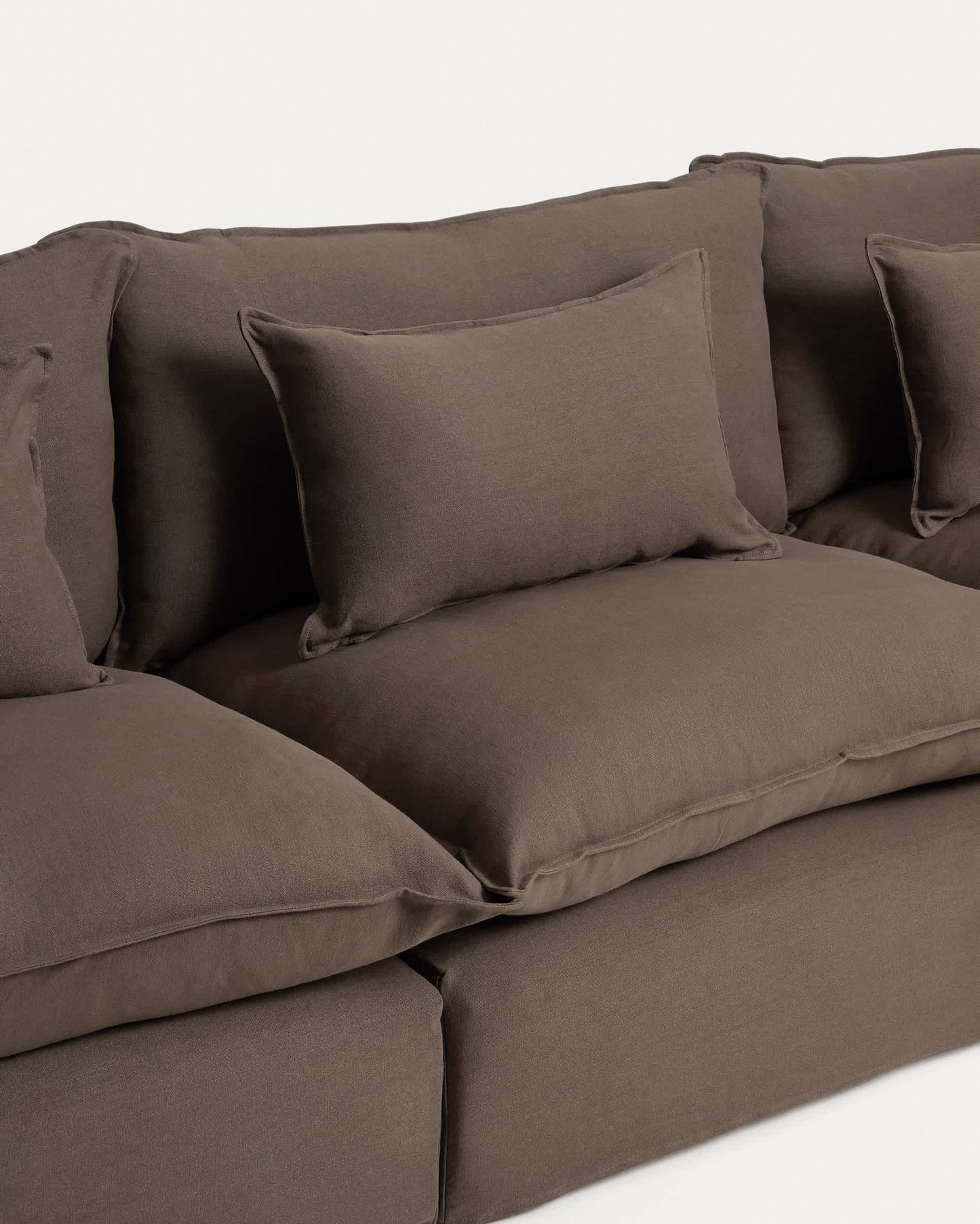 Divano modulare sfoderabile Anarela 5 posti in 100% lino tortora 370 cm FSC Mix Credit