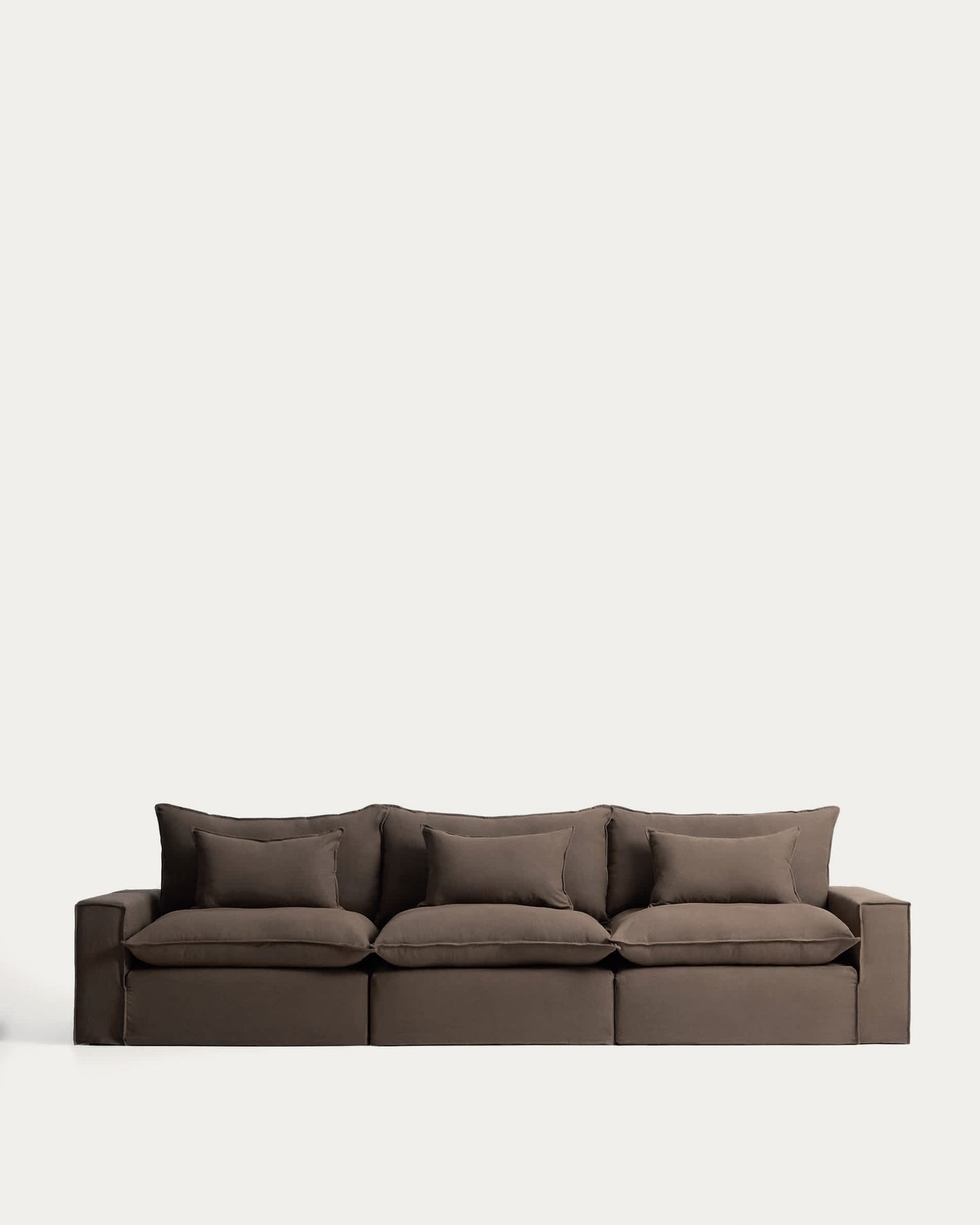 Divano modulare sfoderabile Anarela 5 posti in 100% lino tortora 370 cm FSC Mix Credit