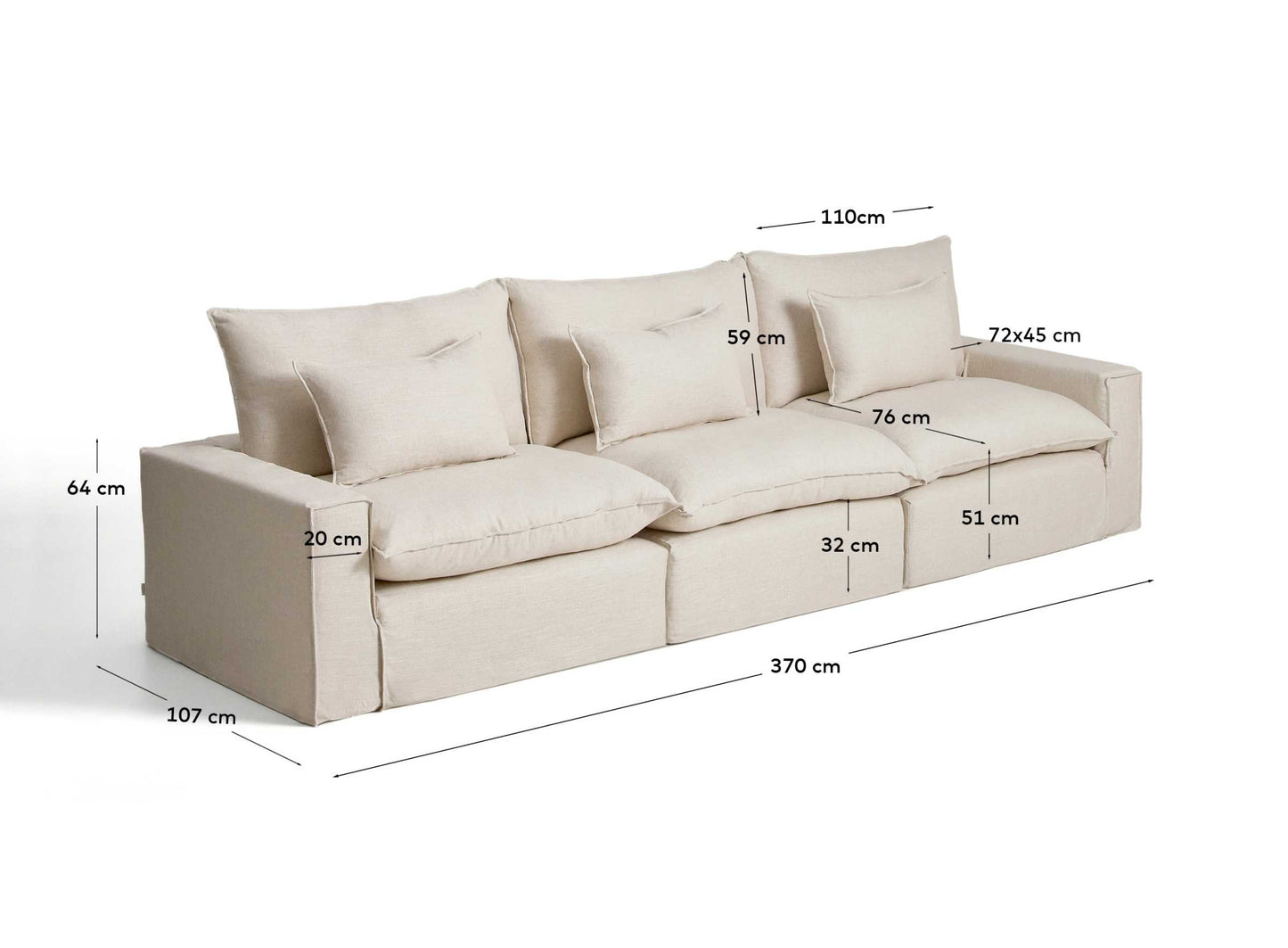 Divano modulare sfoderabile Anarela 5 posti in lino e viscosa beige 370 cm FSC Mix Credit