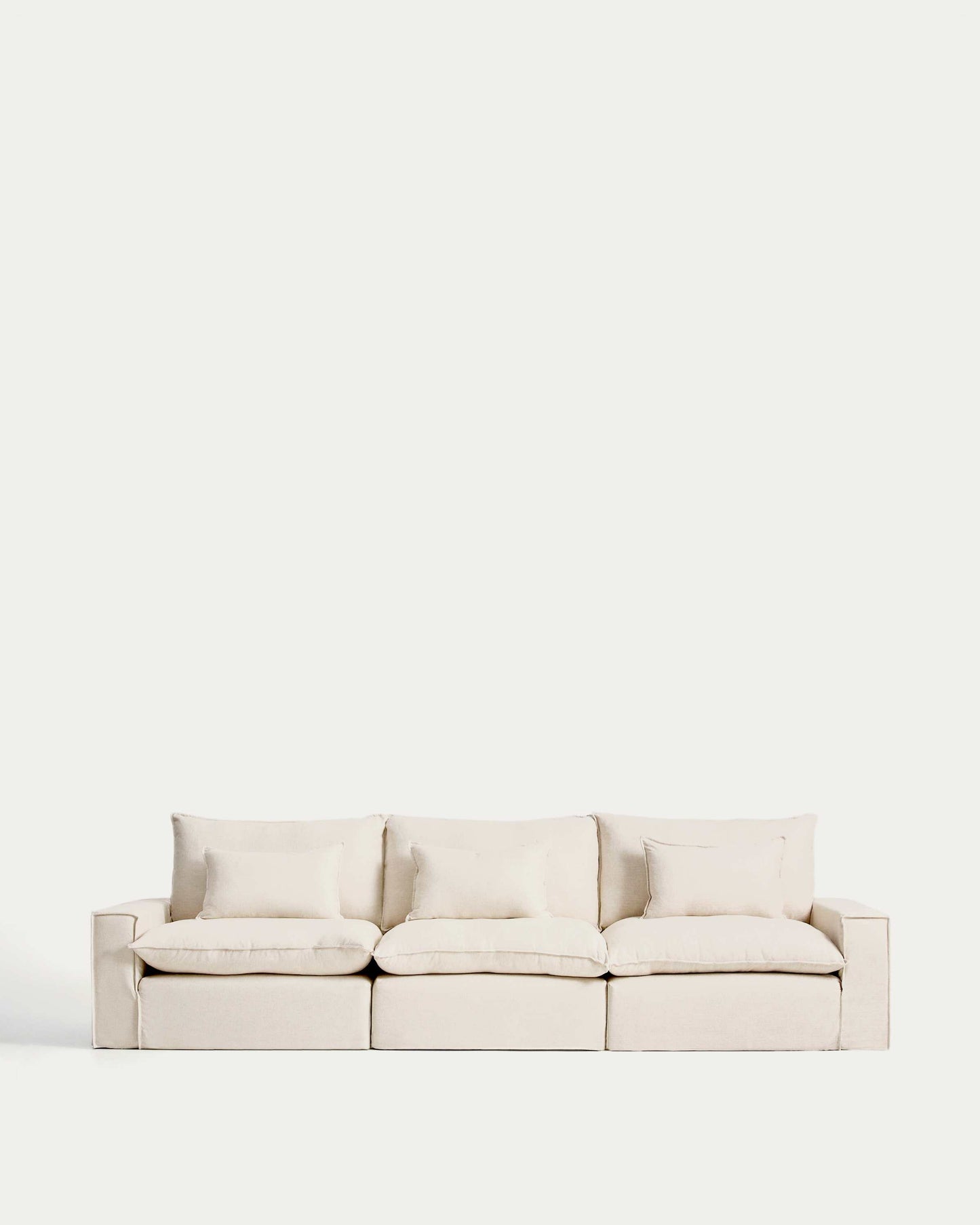 Divano modulare sfoderabile Anarela 5 posti in lino e viscosa beige 370 cm FSC Mix Credit