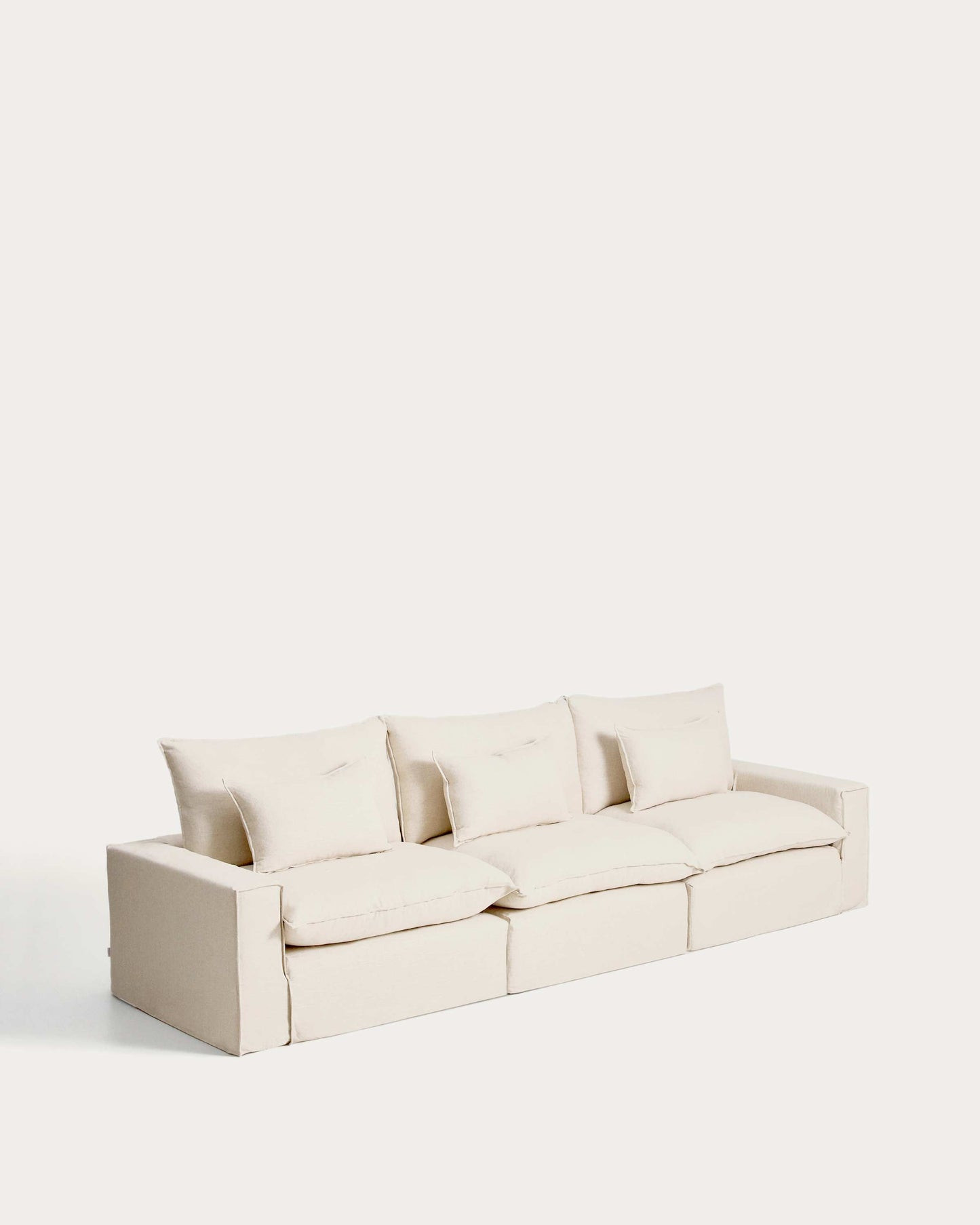 Divano modulare sfoderabile Anarela 5 posti in lino e viscosa beige 370 cm FSC Mix Credit
