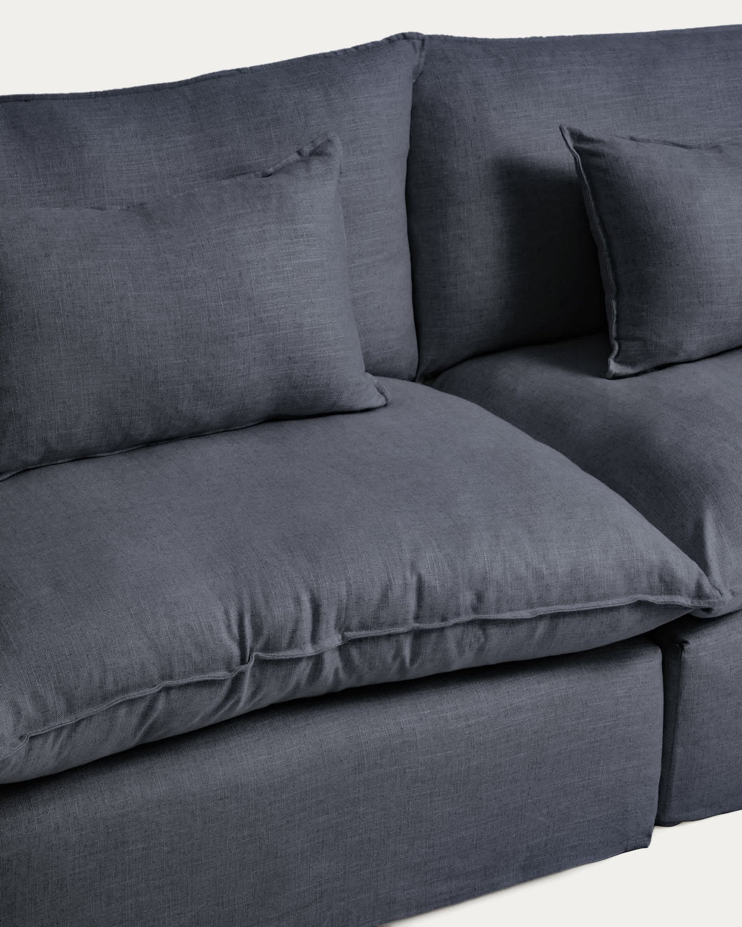Divano modulare sfoderabile Anarela 5 posti in lino e viscosa grigio scuro 370 cm FSC Mix Credit