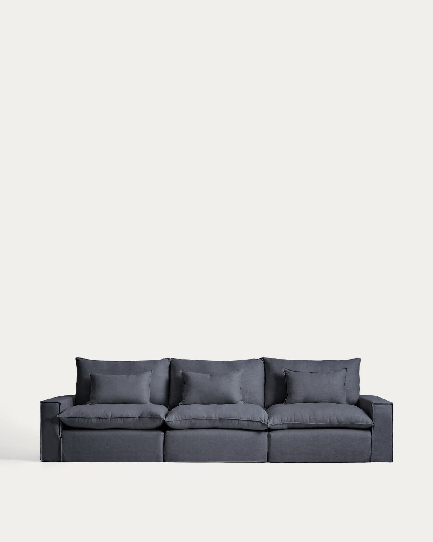 Divano modulare sfoderabile Anarela 5 posti in lino e viscosa grigio scuro 370 cm FSC Mix Credit