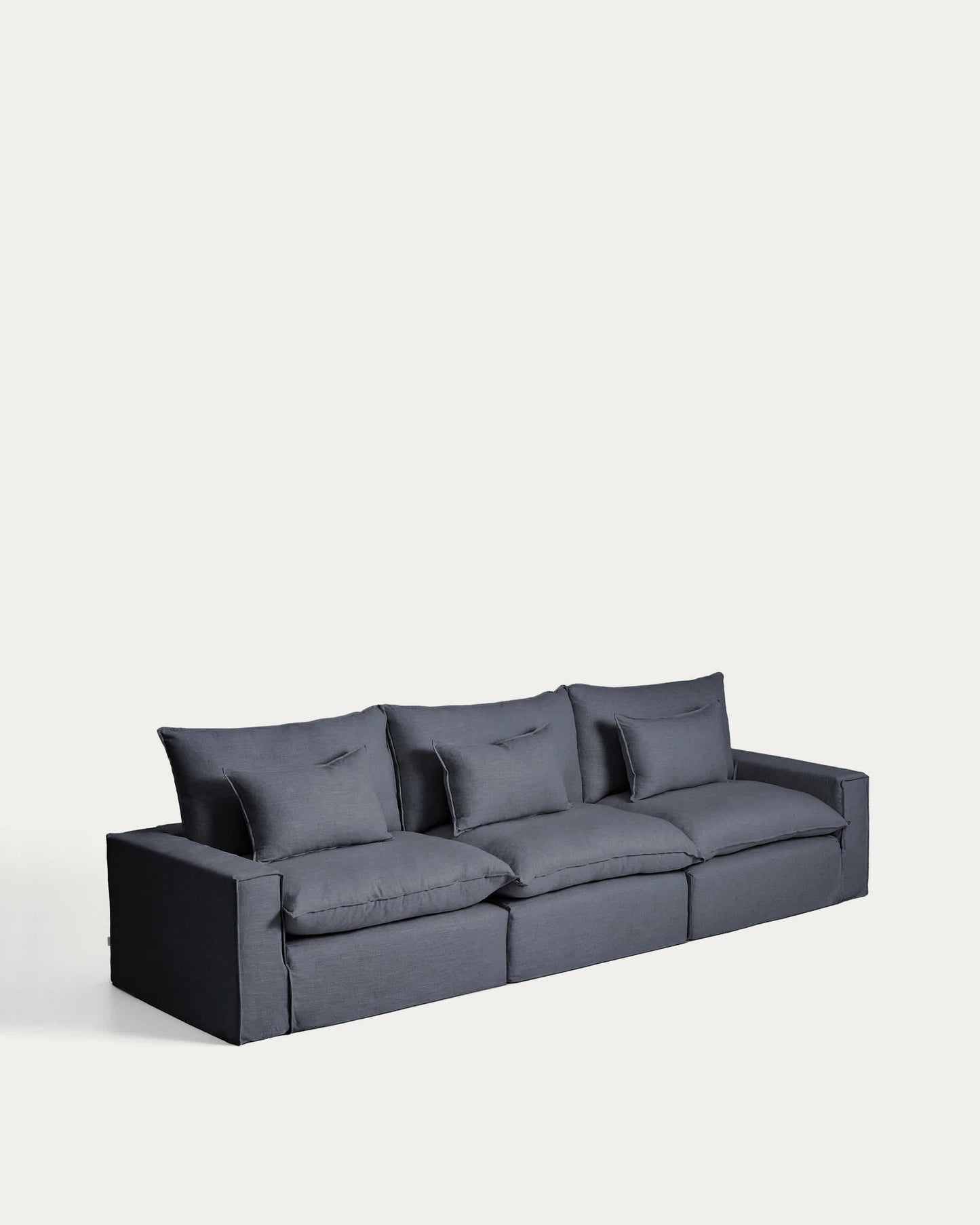 Divano modulare sfoderabile Anarela 5 posti in lino e viscosa grigio scuro 370 cm FSC Mix Credit