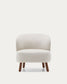 Poltrona Ulit in ciniglia beige e gambe in legno massiccio di frassino con finitura color noce