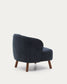 Poltrona Ulit in ciniglia blu-grigio e gambe in legno massiccio di frassino con finitura color noce